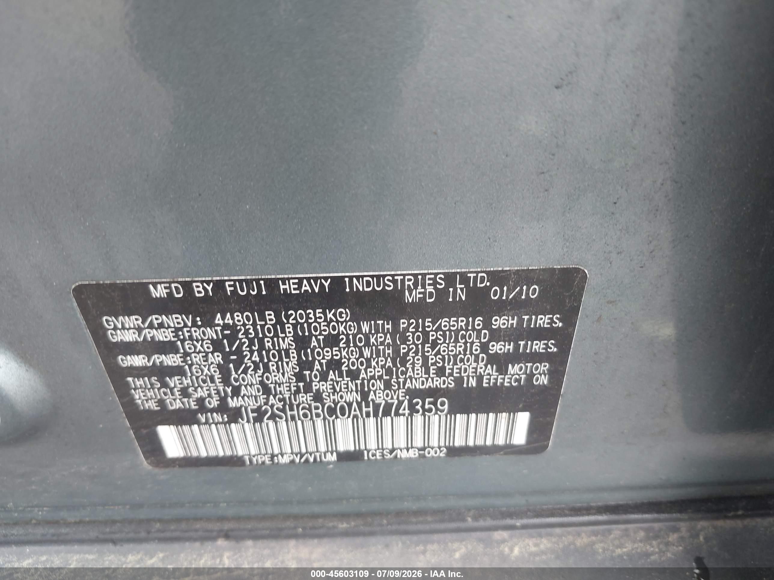 2010 Subaru Forester 2.5x Light Blue vin: JF2SH6BC0AH774359