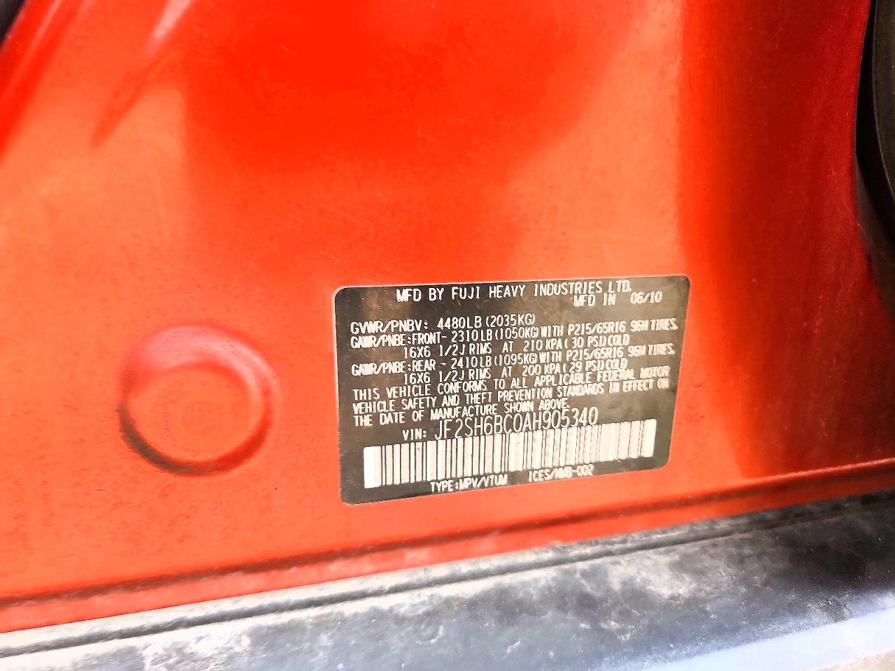 2010 Subaru Forester Xs Red vin: JF2SH6BC0AH905340