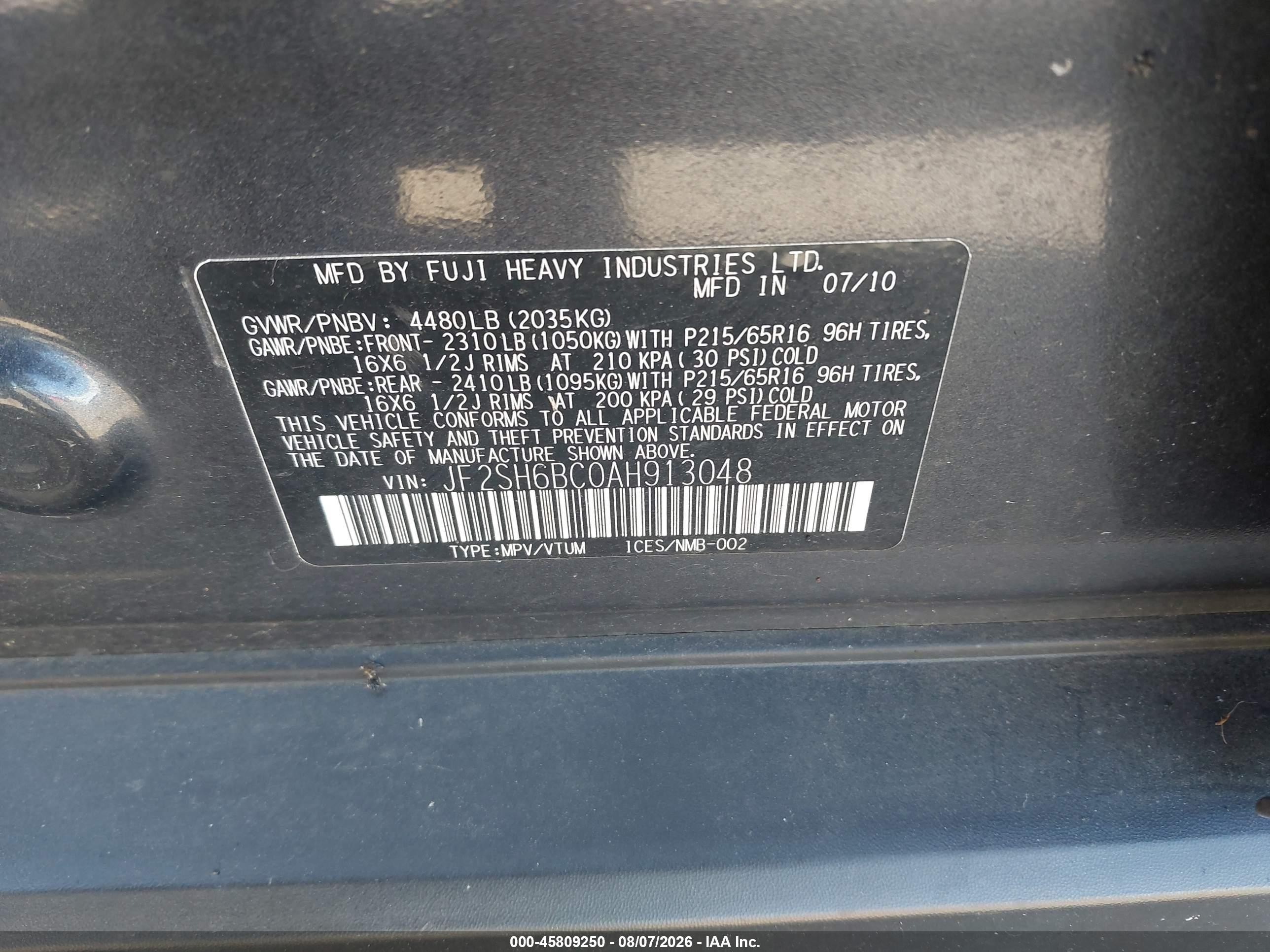 2010 Subaru Forester 2.5x Gray vin: JF2SH6BC0AH913048