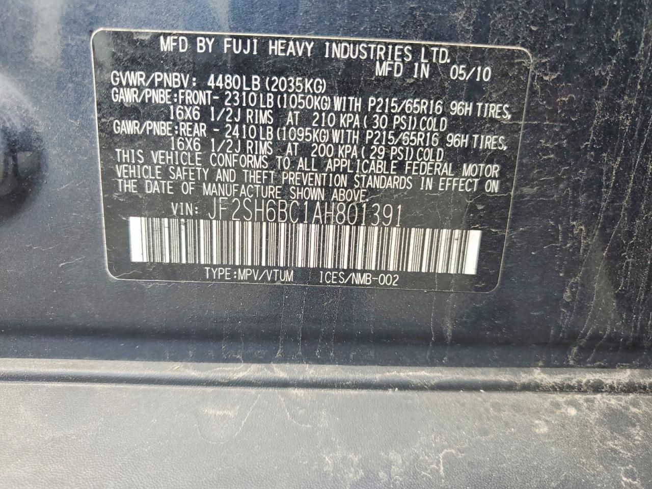 2010 Subaru Forester Xs Charcoal vin: JF2SH6BC1AH801391