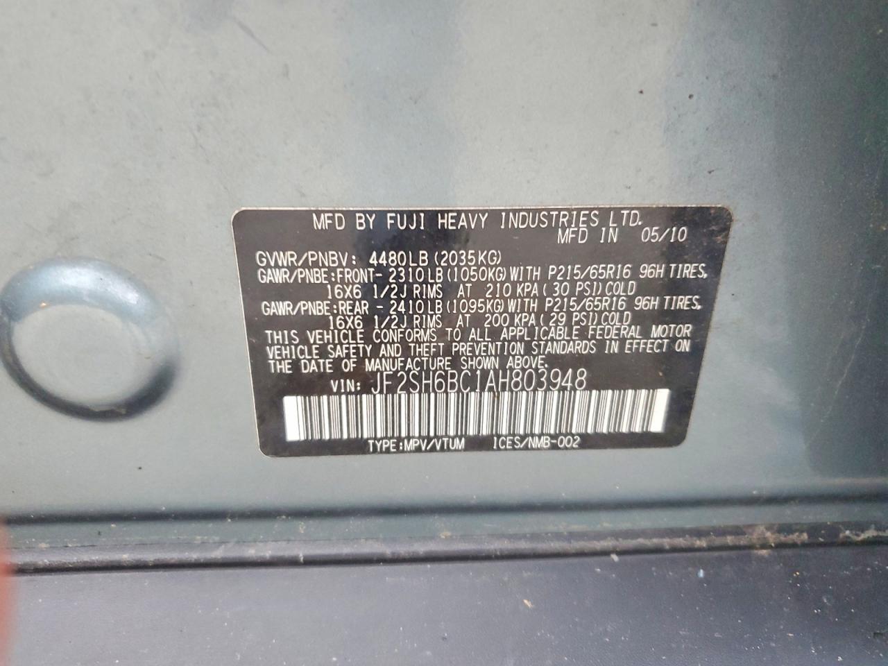 2010 Subaru Forester Xs Blue vin: JF2SH6BC1AH803948