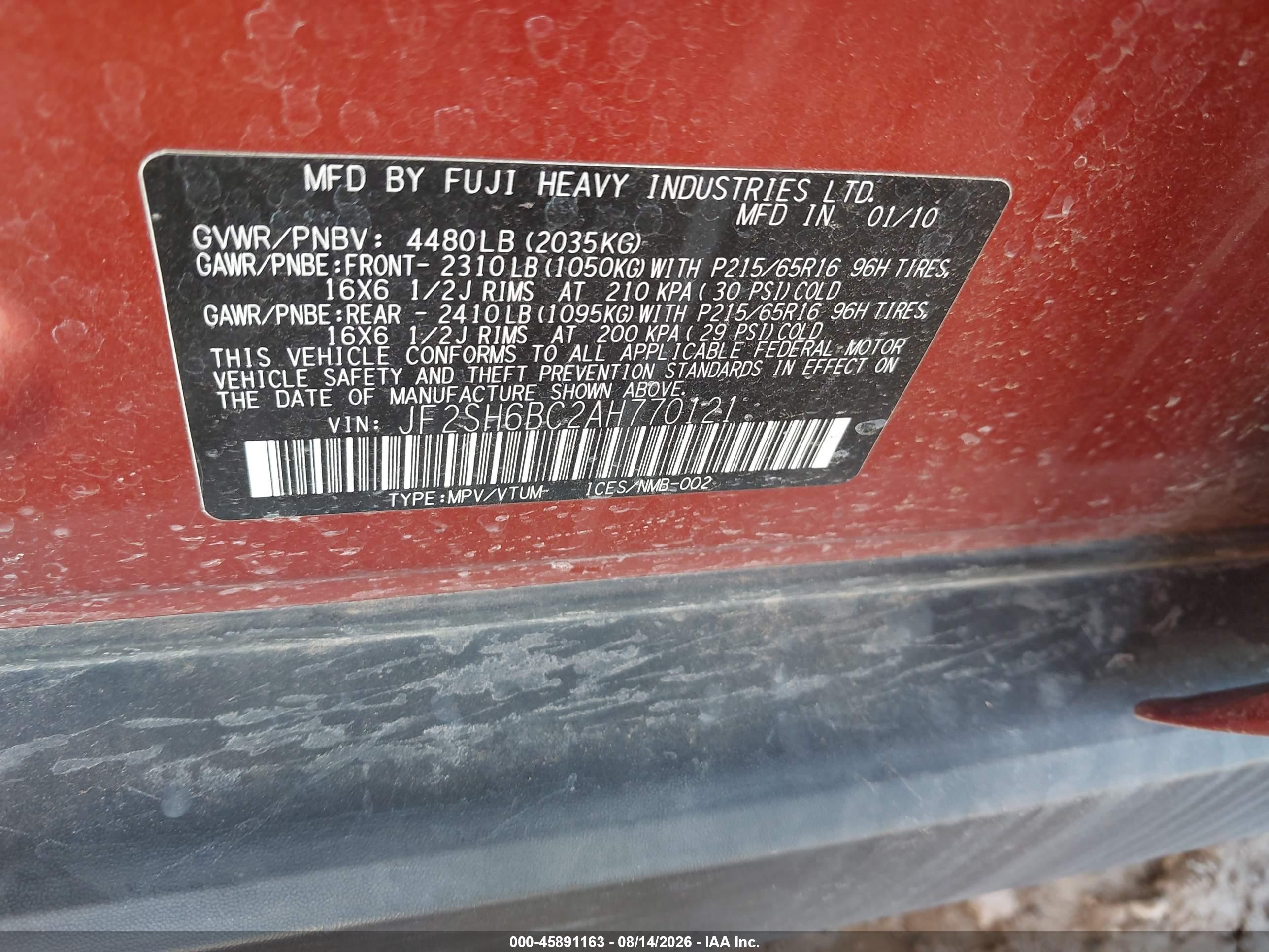 2010 Subaru Forester 2.5x Orange vin: JF2SH6BC2AH770121