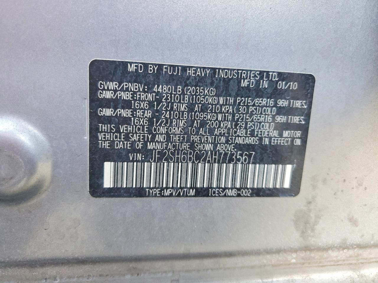 2010 Subaru Forester Xs Silver vin: JF2SH6BC2AH773567