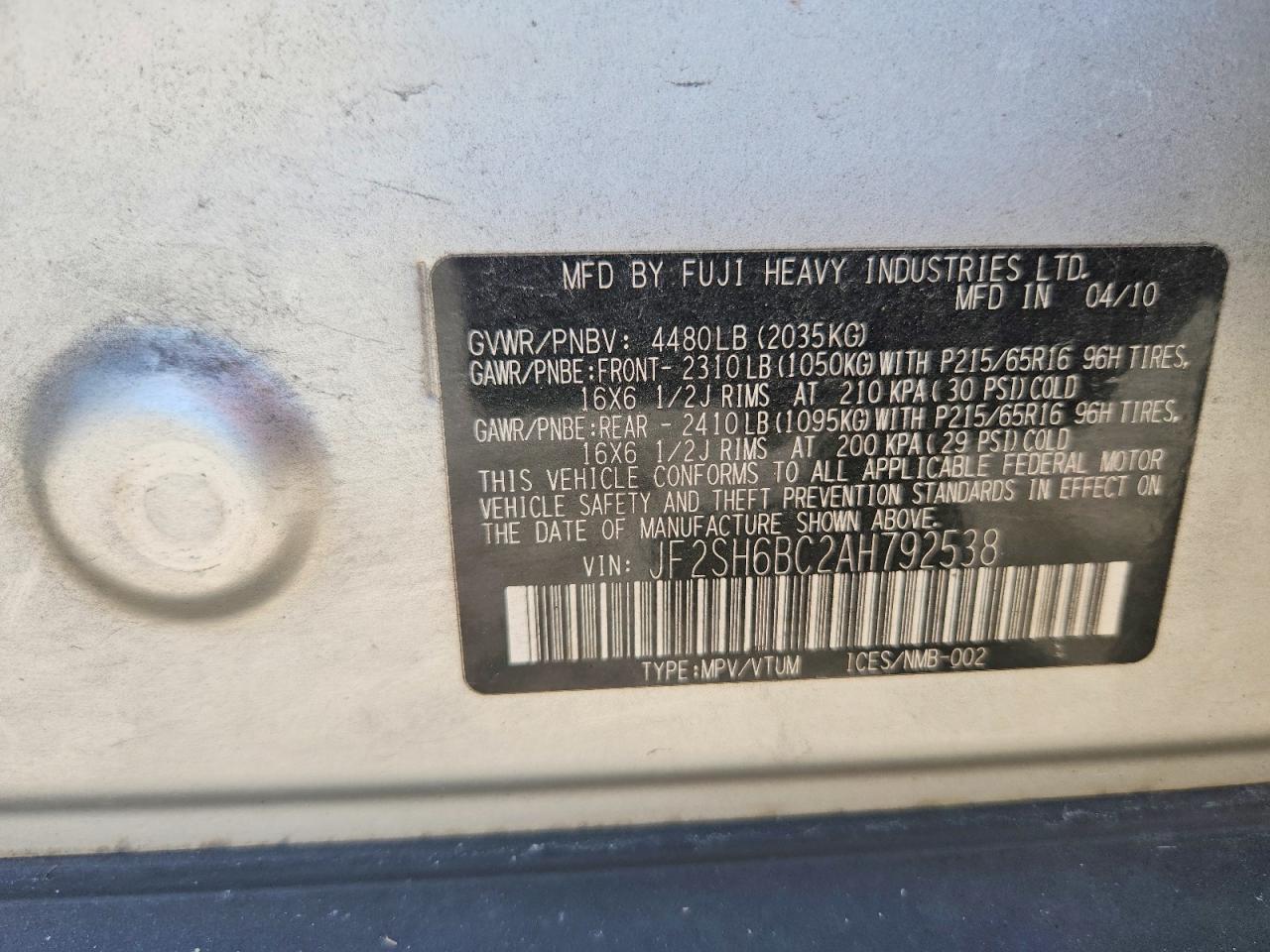 2010 Subaru Forester Xs Silver vin: JF2SH6BC2AH792538