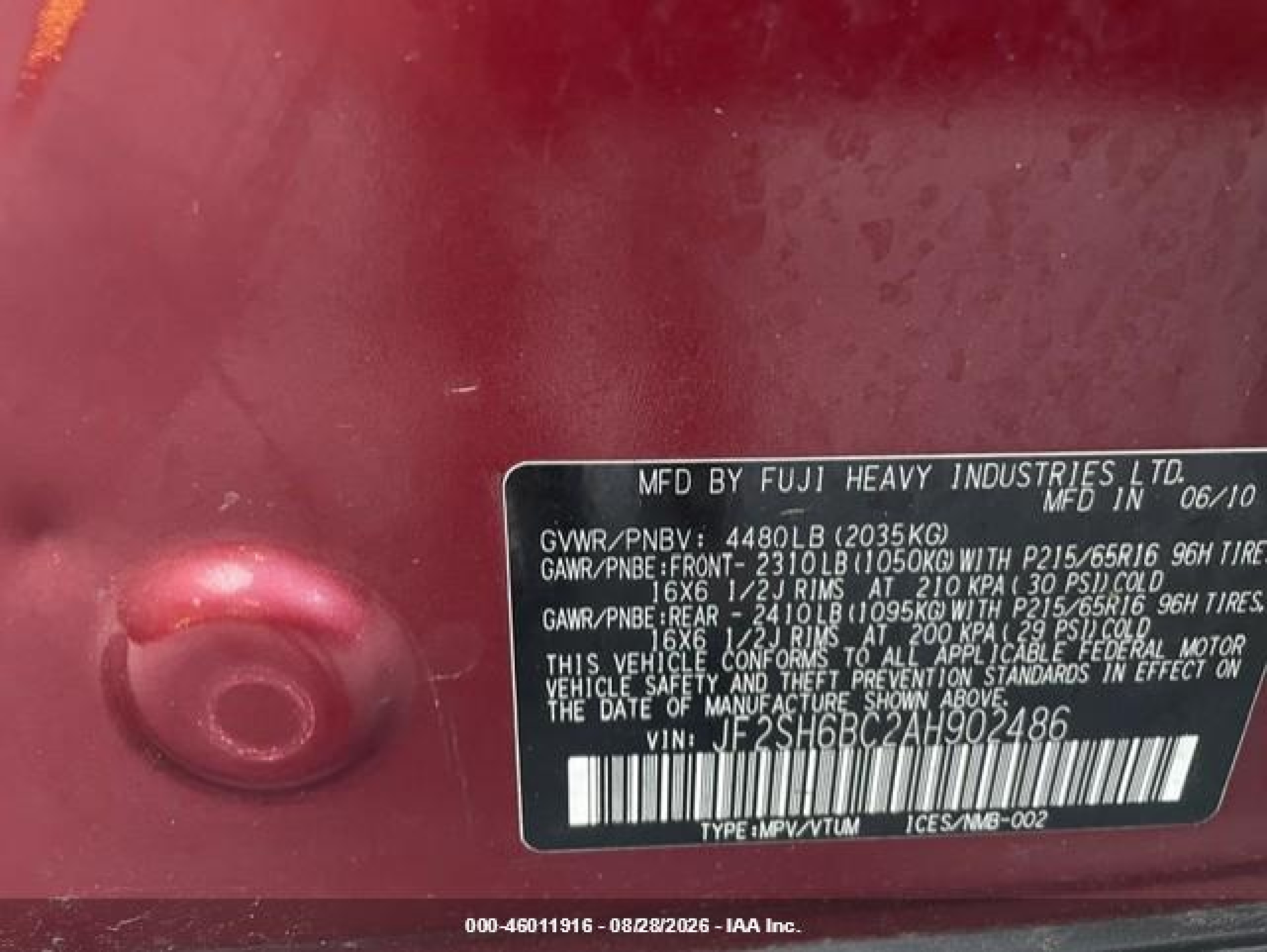 2010 Subaru Forester 2.5x Maroon vin: JF2SH6BC2AH902486