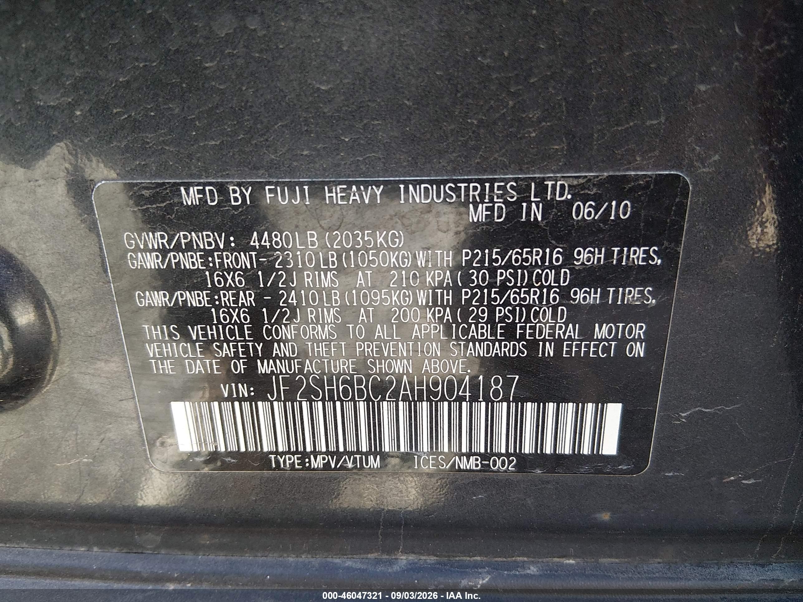 2010 Subaru Forester 2.5x Gray vin: JF2SH6BC2AH904187