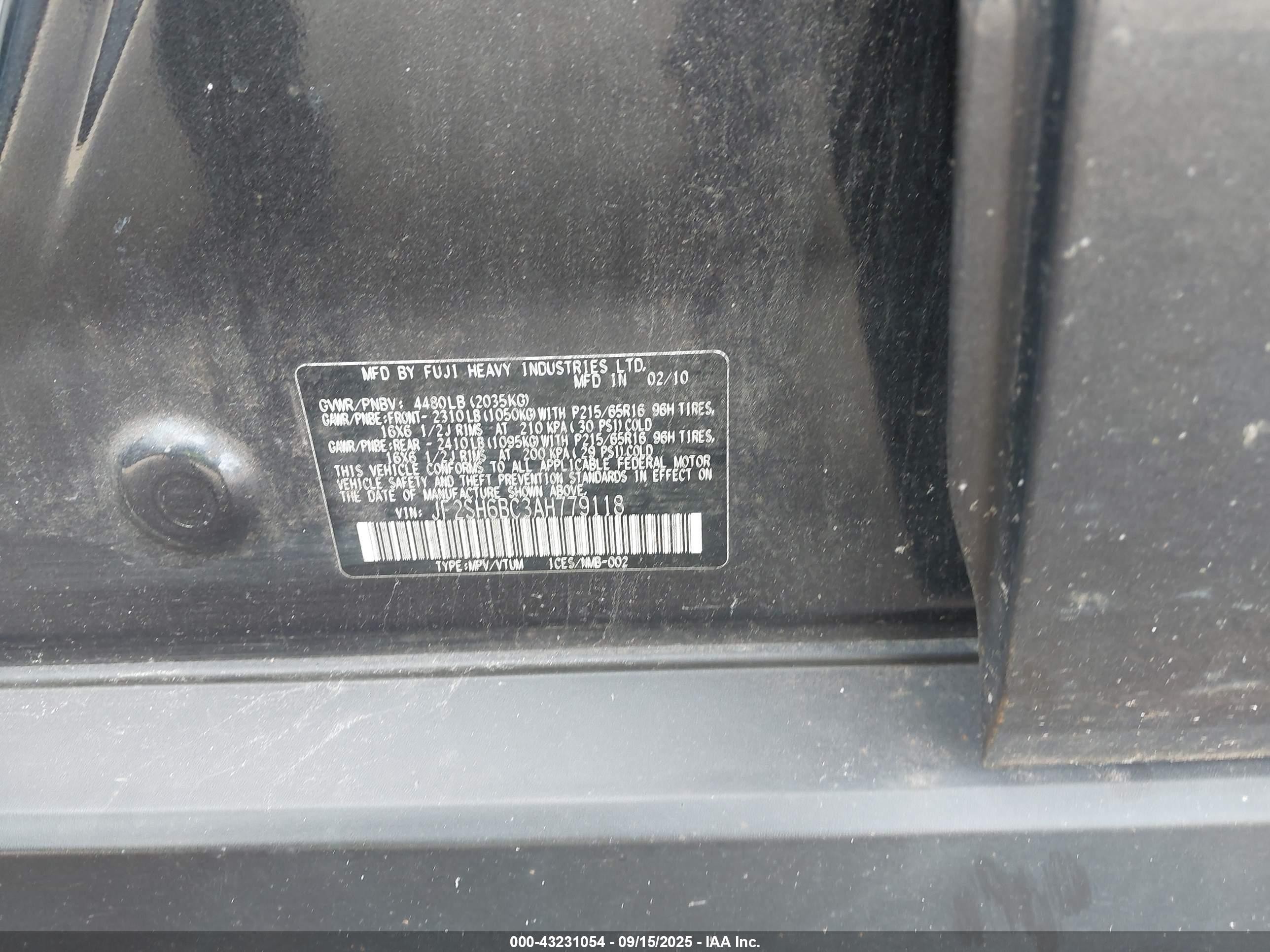 2010 Subaru Forester 2.5x Black vin: JF2SH6BC3AH779118