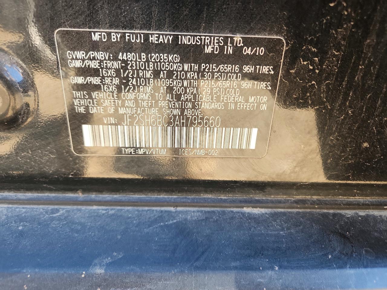 2010 Subaru Forester Xs Black vin: JF2SH6BC3AH795660