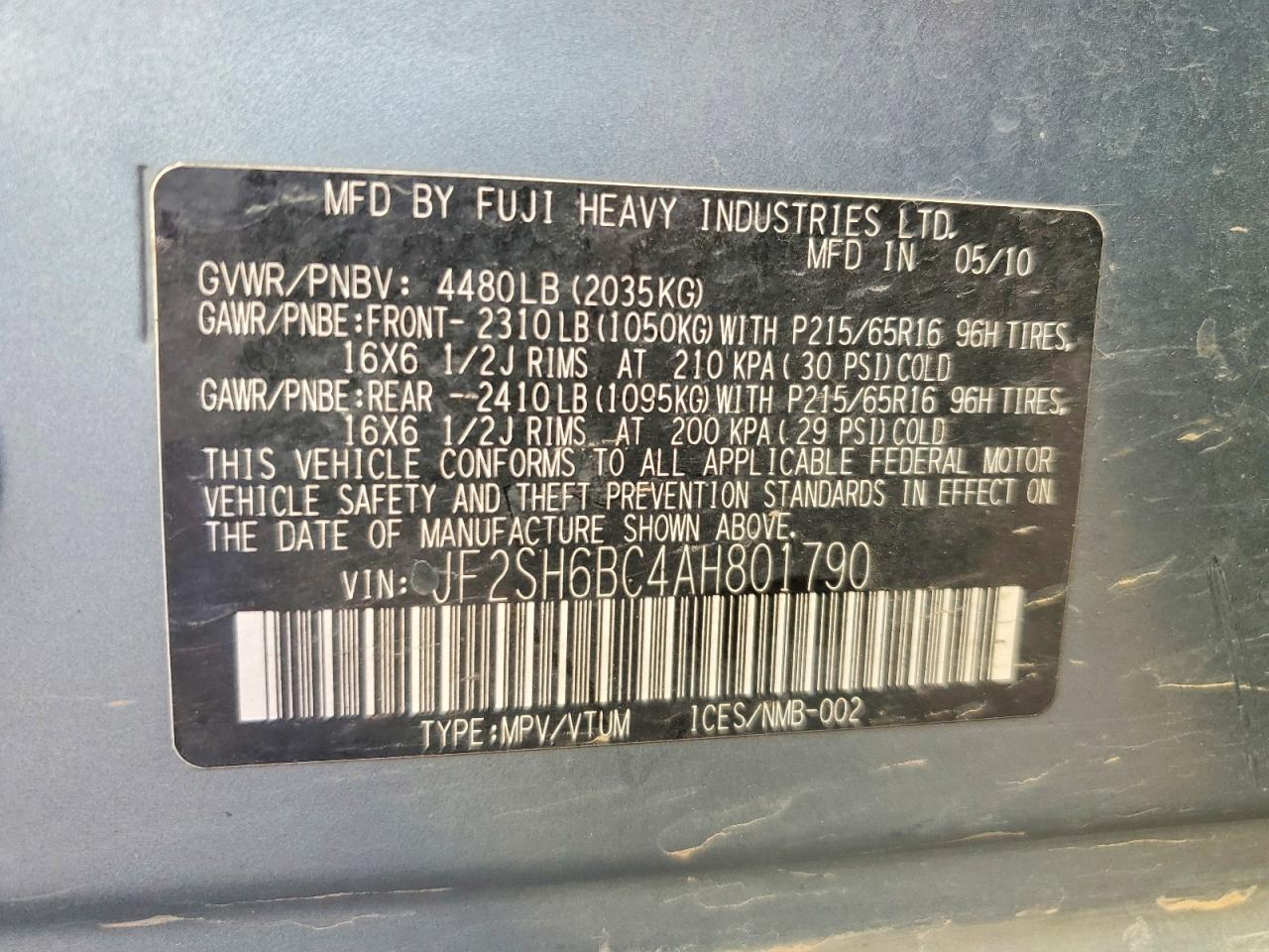 2010 Subaru Forester Xs Blue vin: JF2SH6BC4AH801790