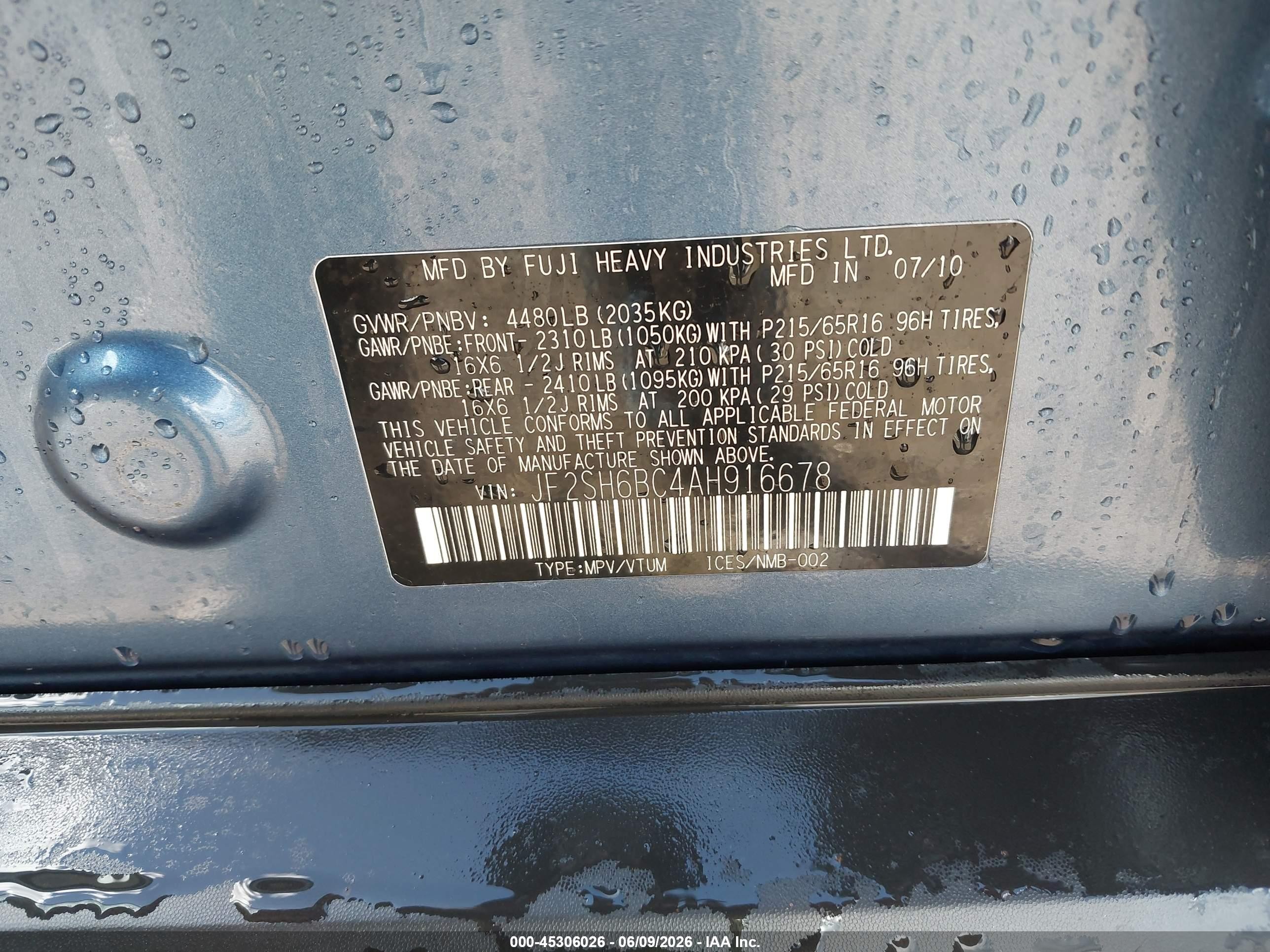 2010 Subaru Forester 2.5x Blue vin: JF2SH6BC4AH916678