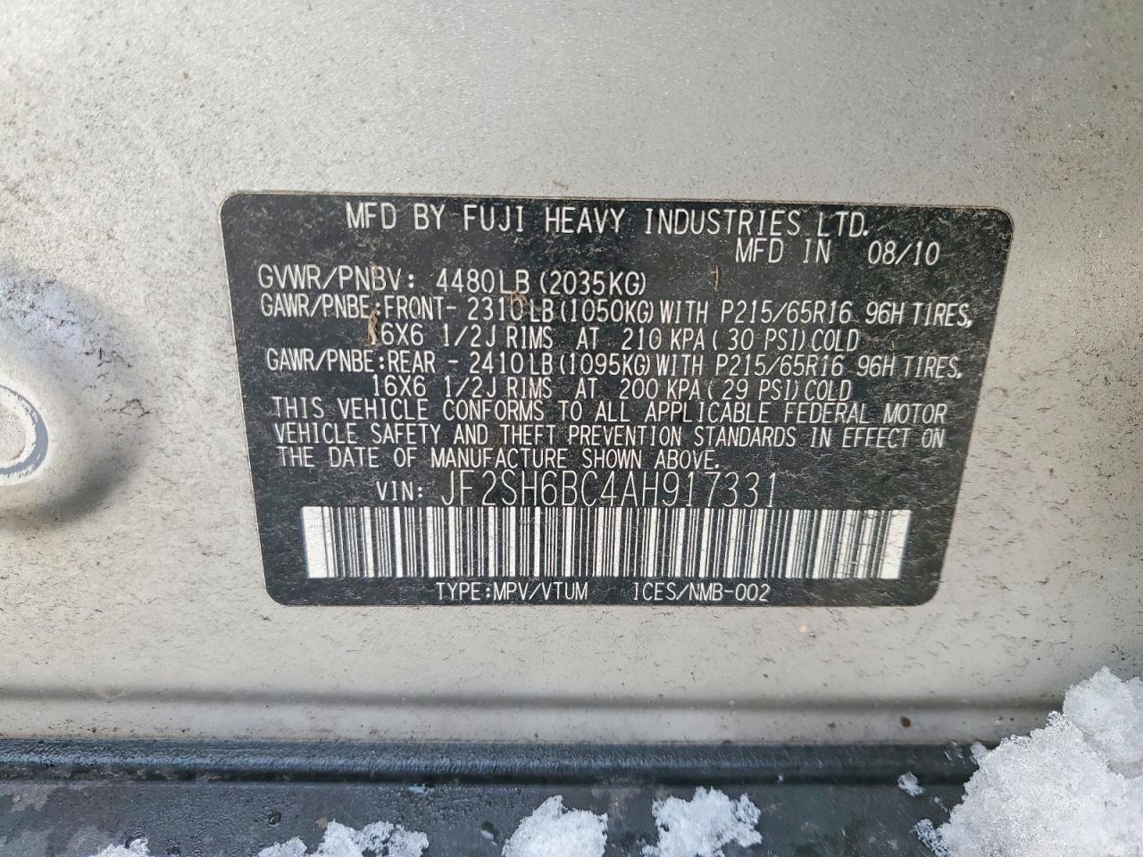 2010 Subaru Forester Xs Silver vin: JF2SH6BC4AH917331