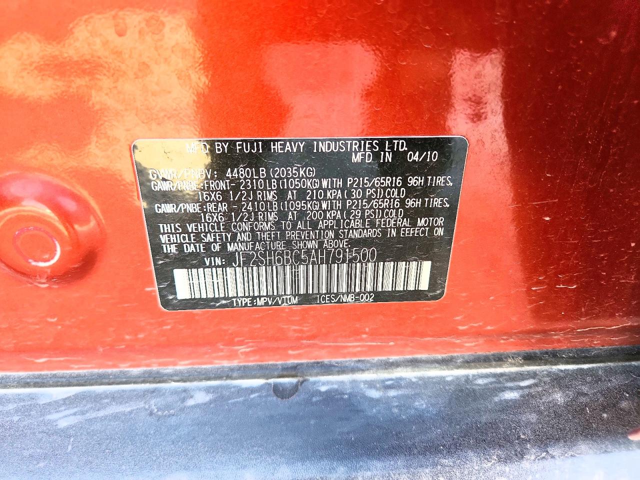 2010 Subaru Forester Xs Orange vin: JF2SH6BC5AH791500