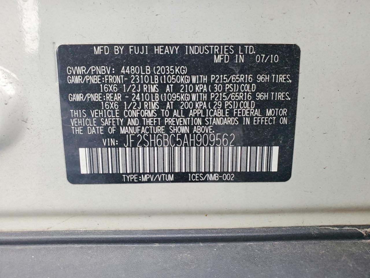 2010 Subaru Forester Xs White vin: JF2SH6BC5AH909562