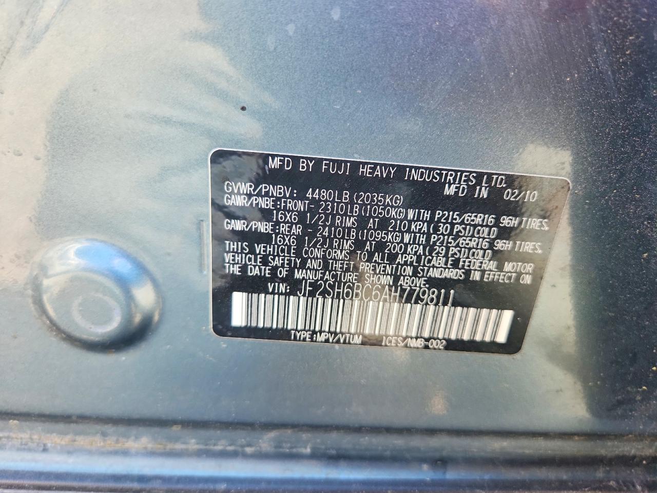 2010 Subaru Forester Xs Blue vin: JF2SH6BC6AH779811