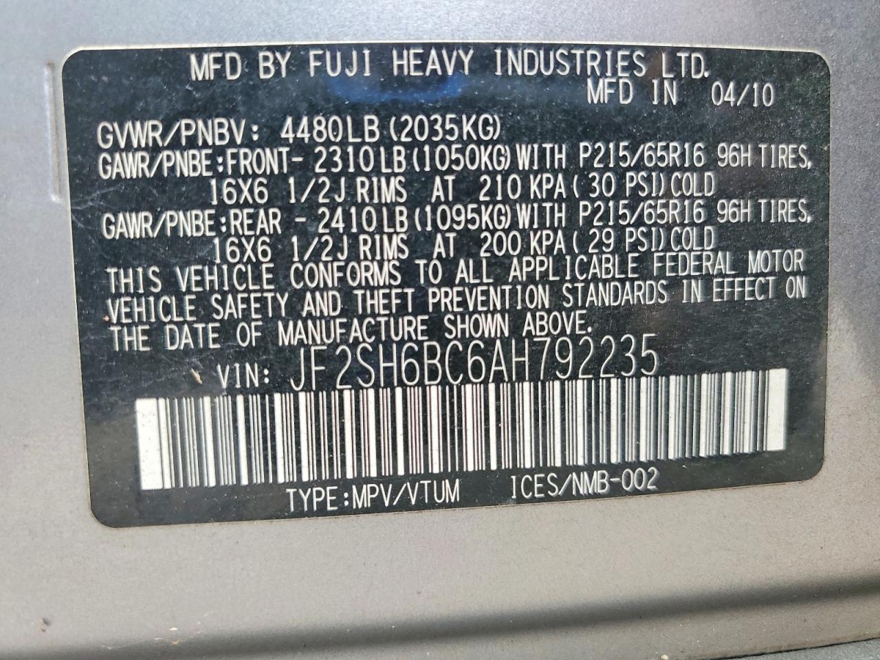 2010 Subaru Forester Xs Silver vin: JF2SH6BC6AH792235