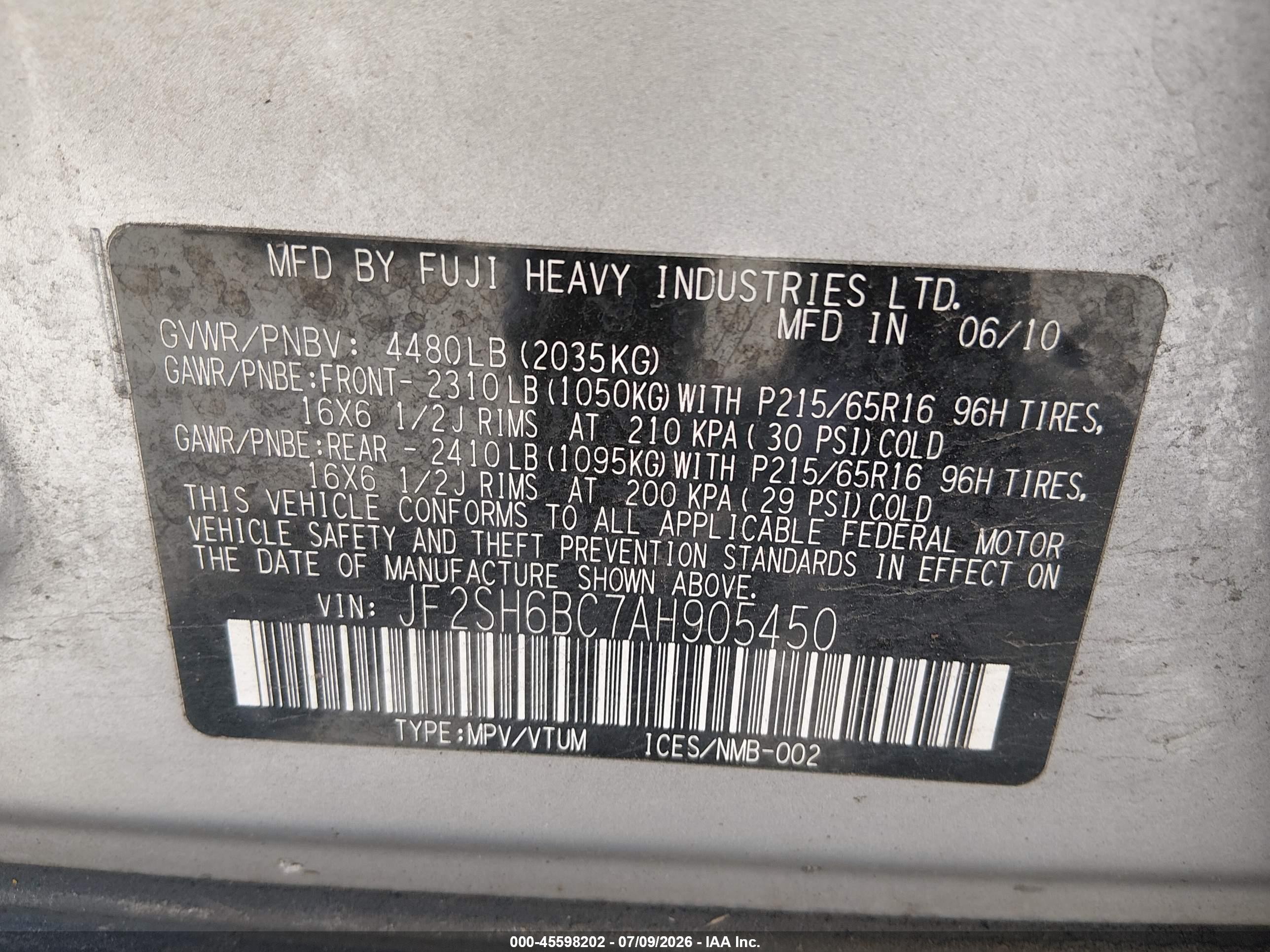 2010 Subaru Forester 2.5x Silver vin: JF2SH6BC7AH905450