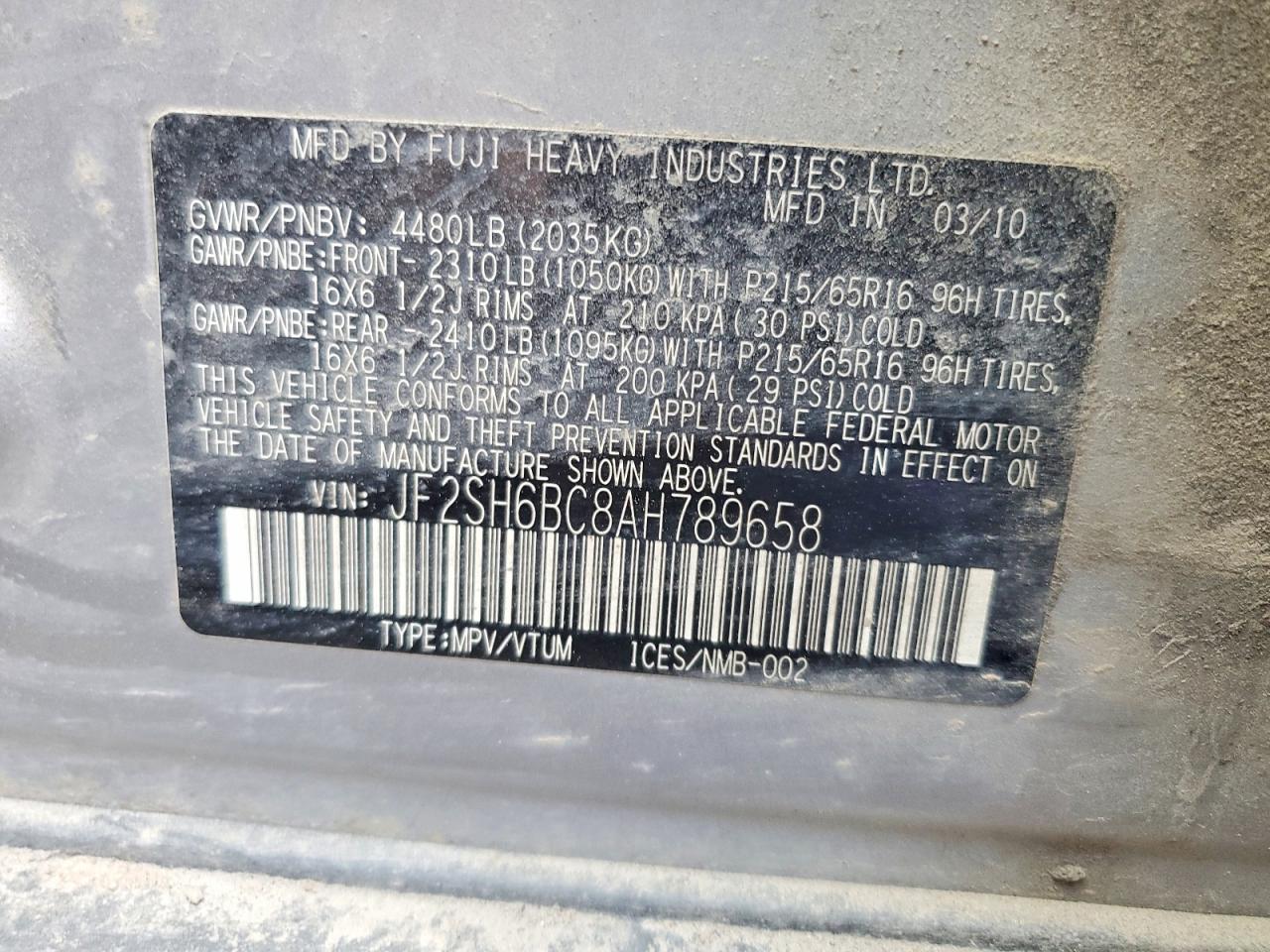 2010 Subaru Forester Xs Серебряный vin: JF2SH6BC8AH789658
