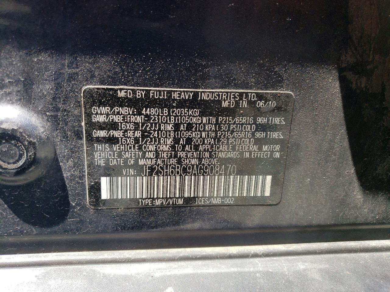 2010 Subaru Forester Xs Black vin: JF2SH6BC9AG908470