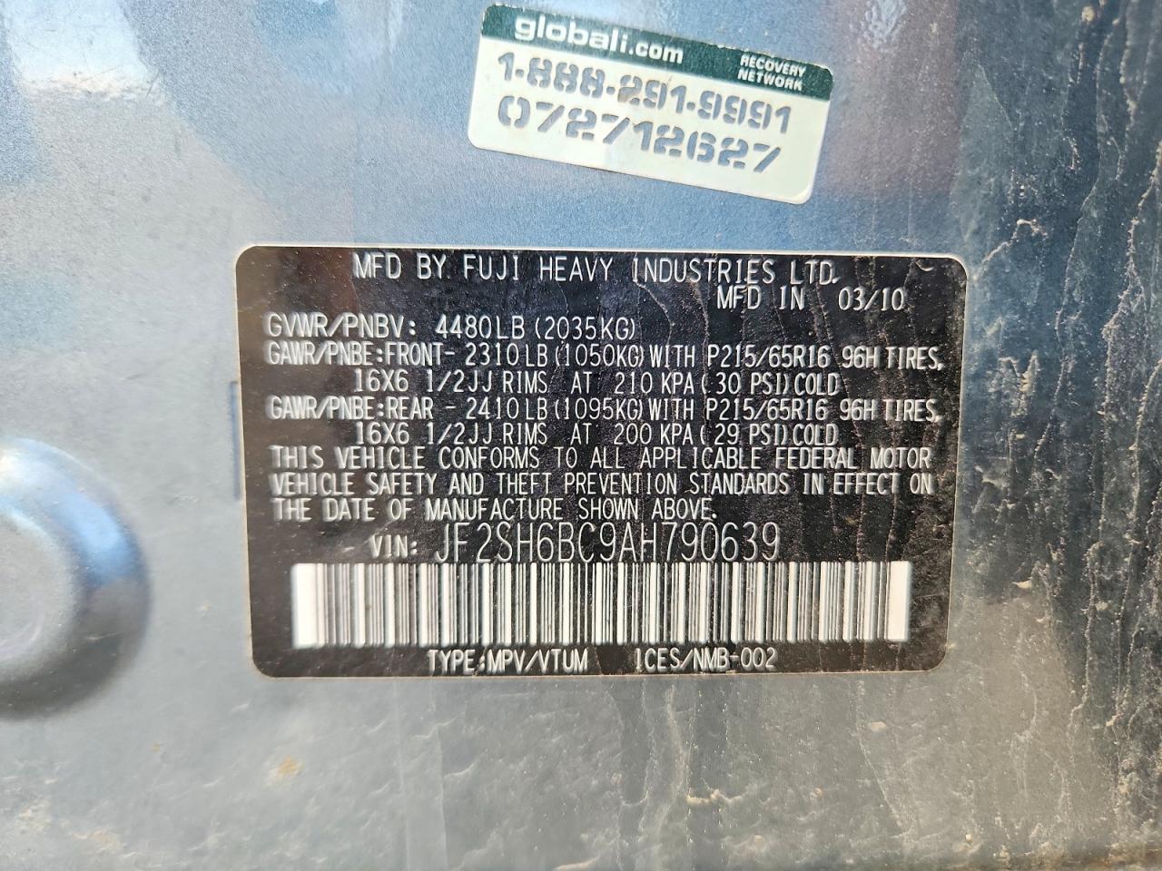 2010 Subaru Forester Xs Green vin: JF2SH6BC9AH790639