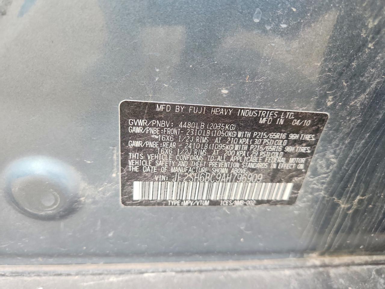 2010 Subaru Forester Xs Teal vin: JF2SH6BC9AH796909