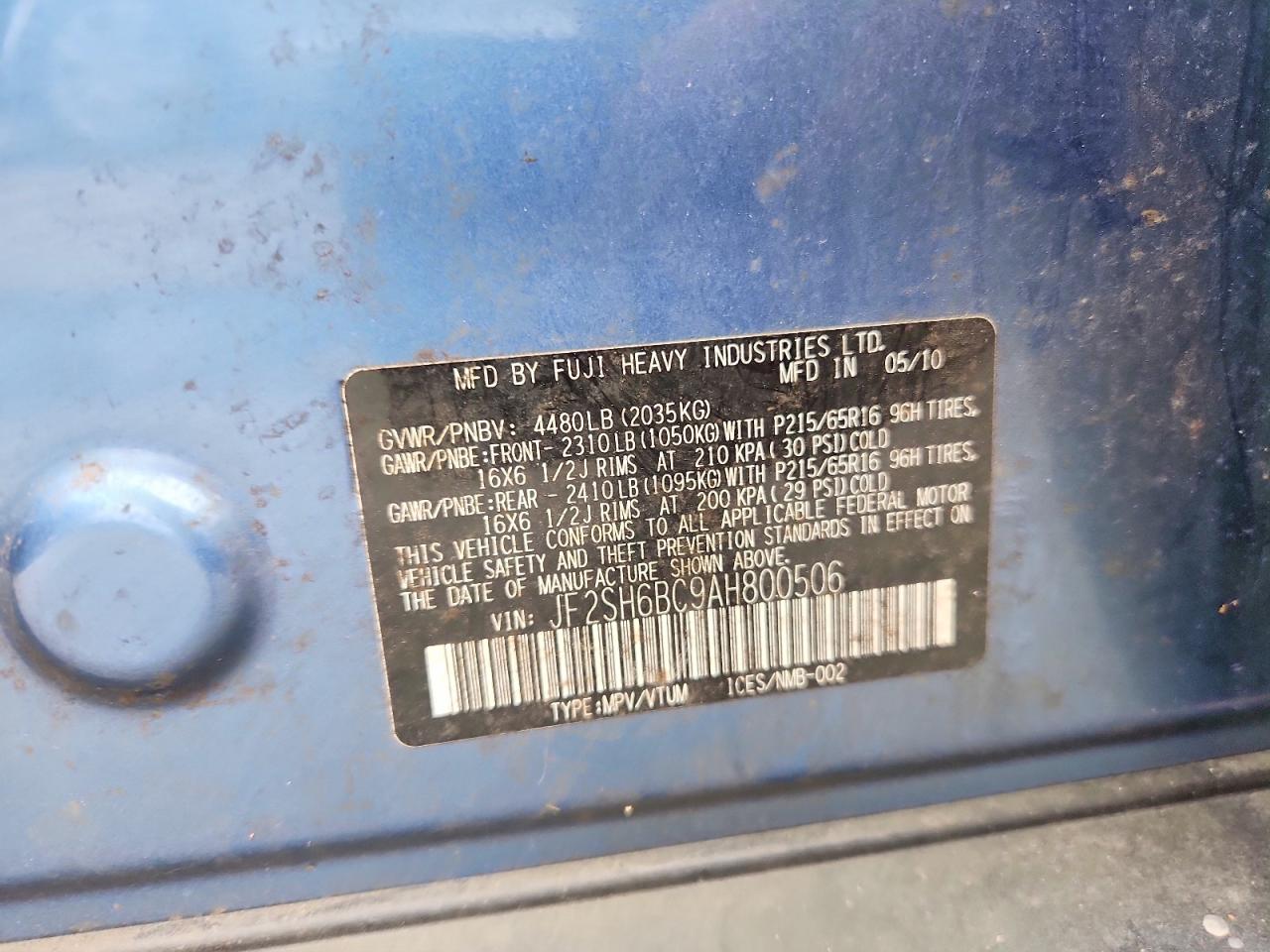 2010 Subaru Forester Xs Blue vin: JF2SH6BC9AH800506