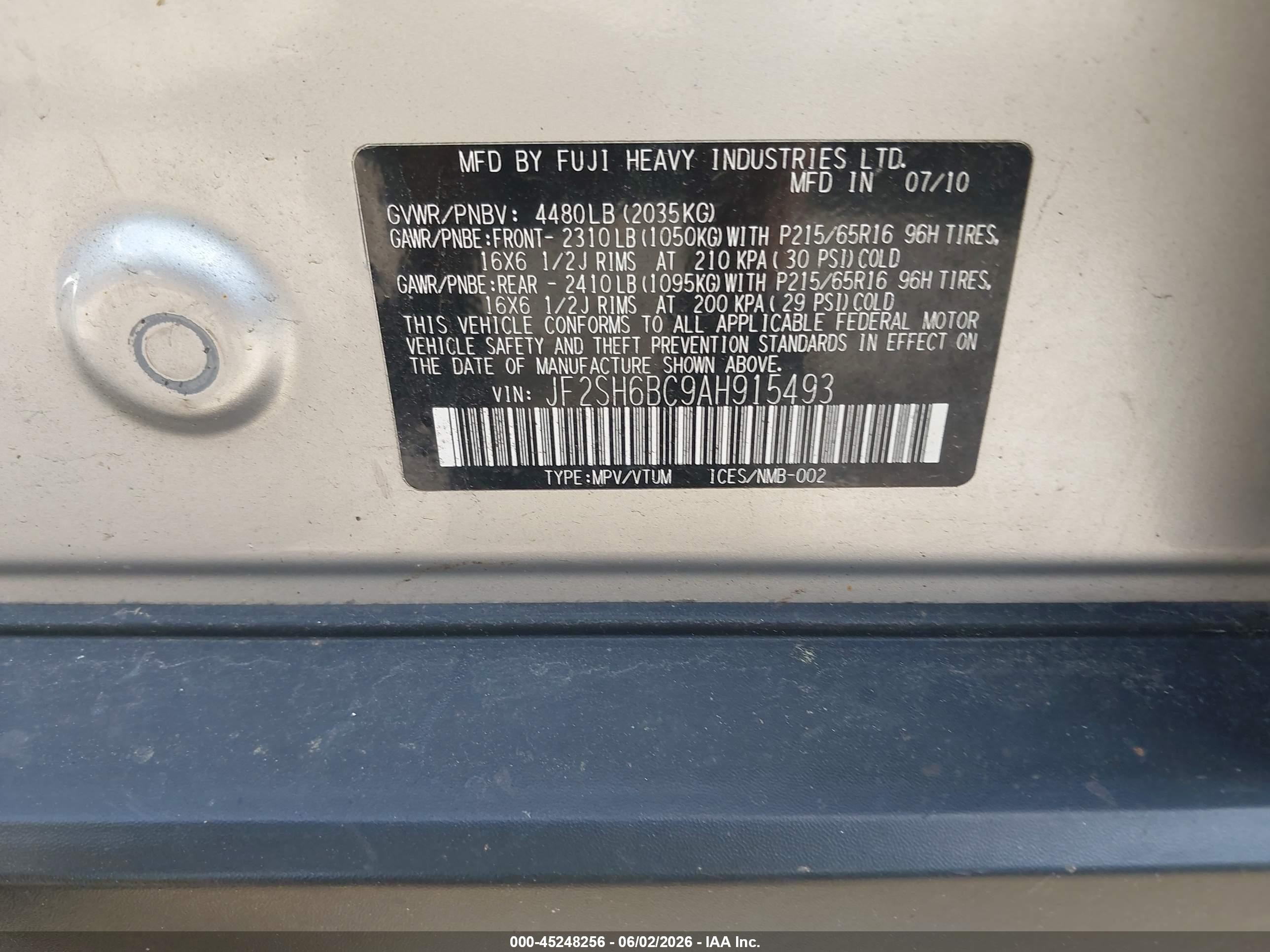 2010 Subaru Forester 2.5x Silver vin: JF2SH6BC9AH915493