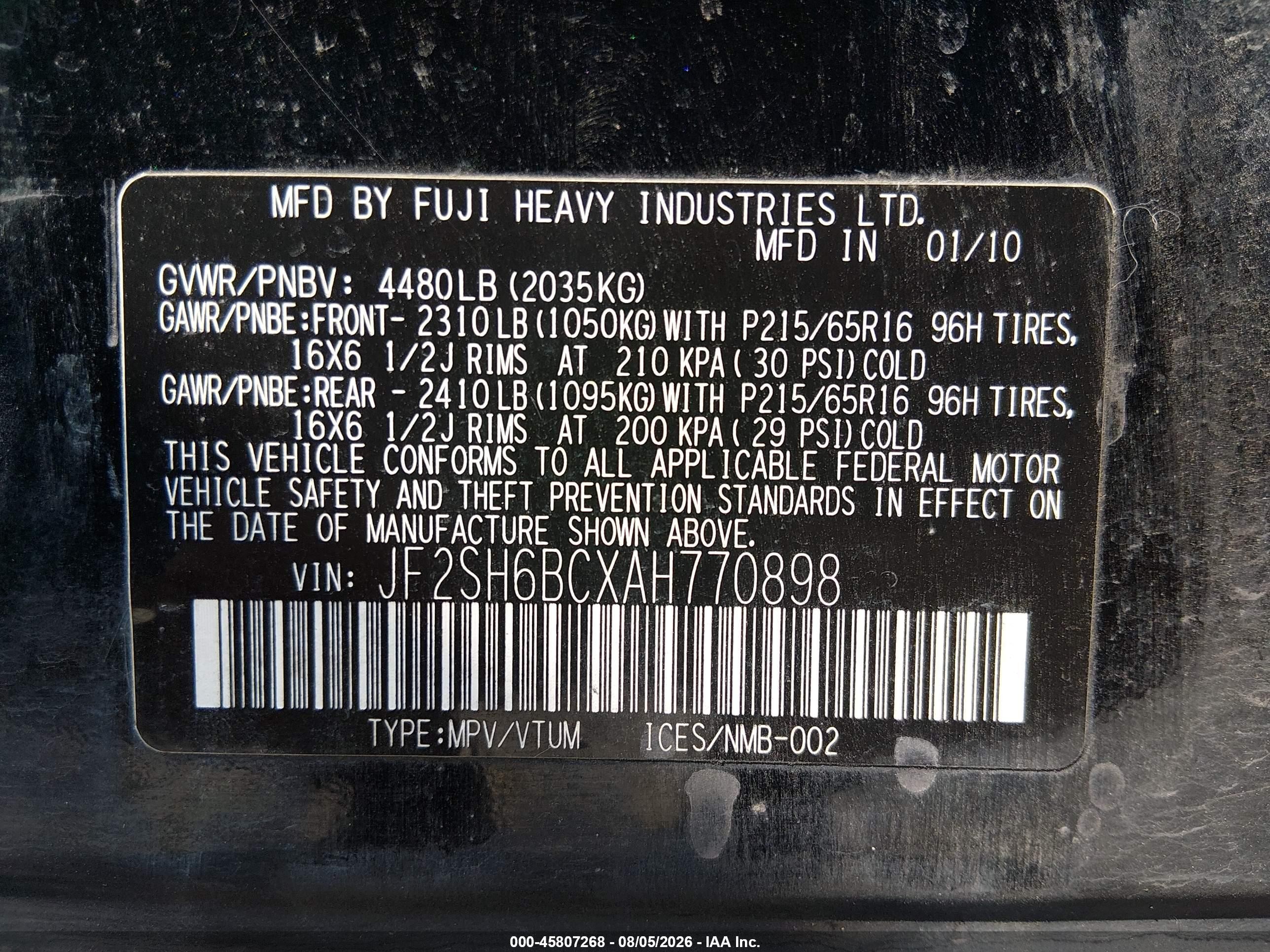 2010 Subaru Forester 2.5x Black vin: JF2SH6BCXAH770898