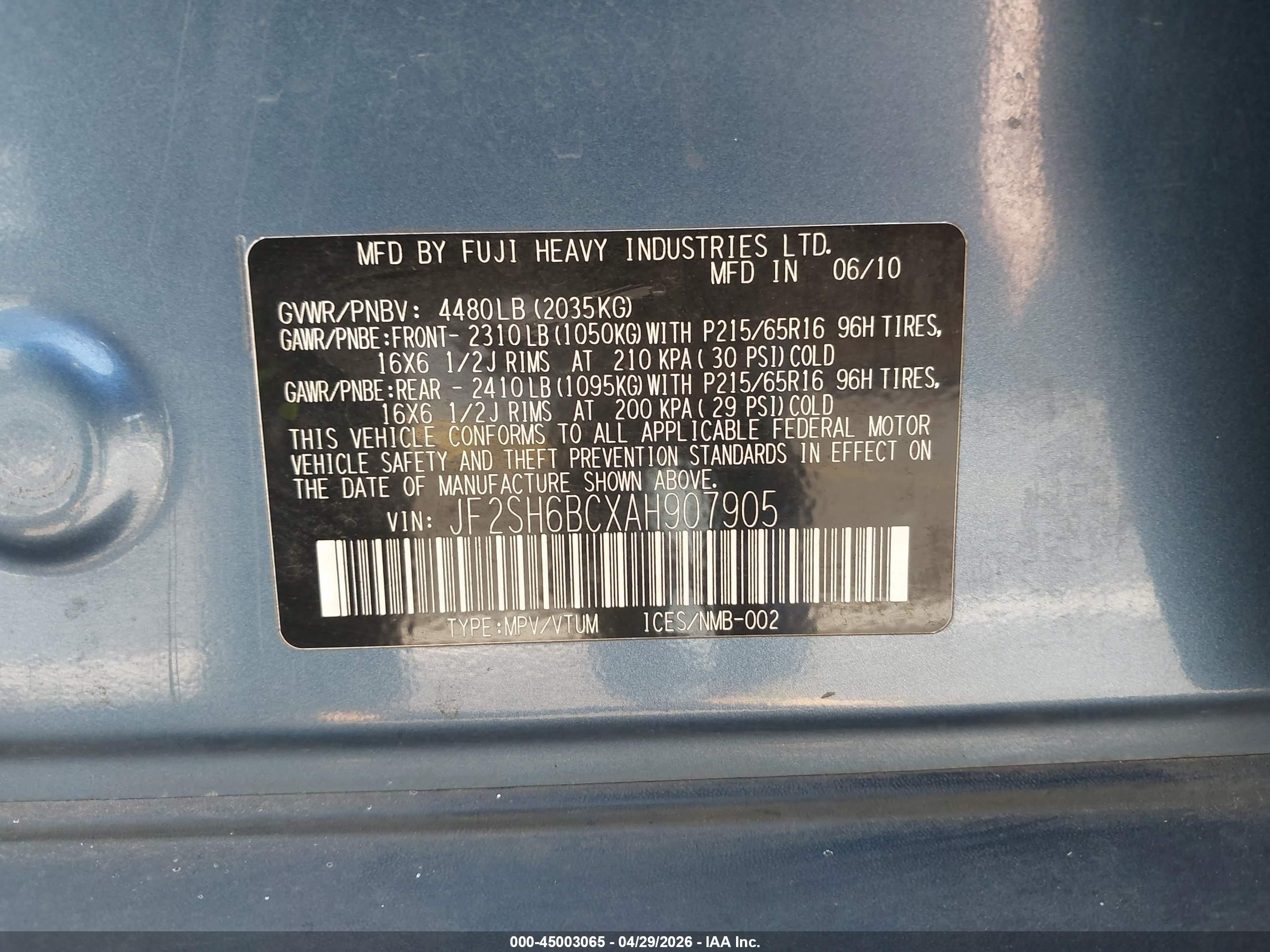 2010 Subaru Forester 2.5x Light Blue vin: JF2SH6BCXAH907905
