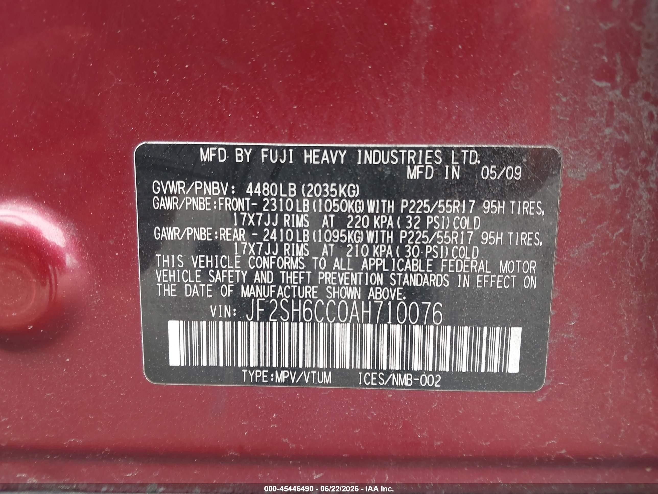 2010 Subaru Forester 2.5x Premium Burgundy vin: JF2SH6CC0AH710076