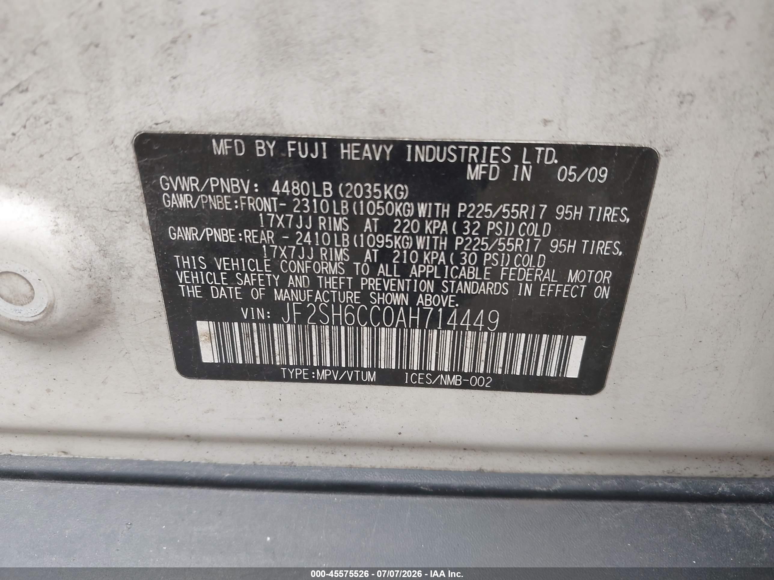 2010 Subaru Forester 2.5x Premium Белый vin: JF2SH6CC0AH714449