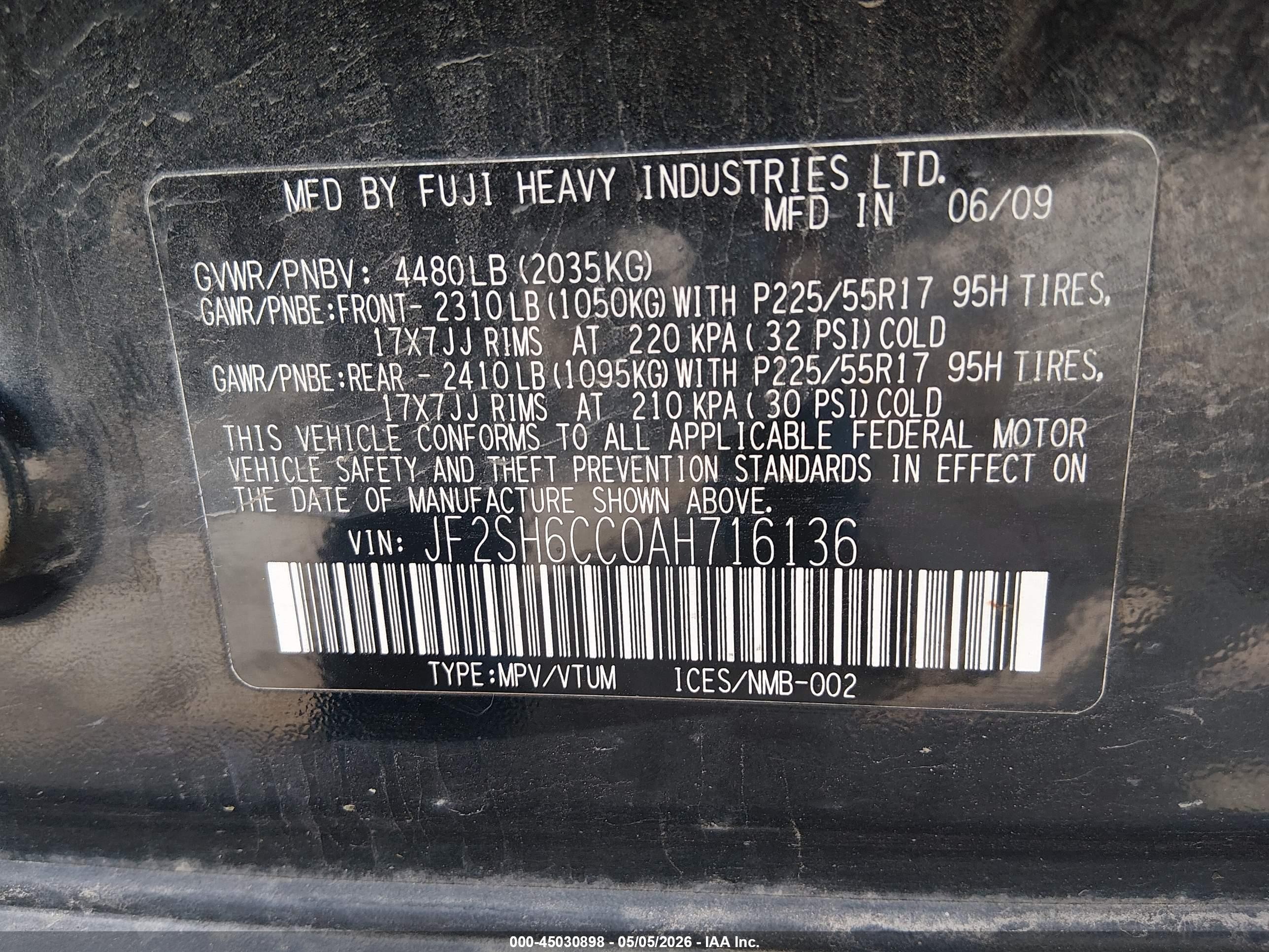 2010 Subaru Forester 2.5x Premium Black vin: JF2SH6CC0AH716136