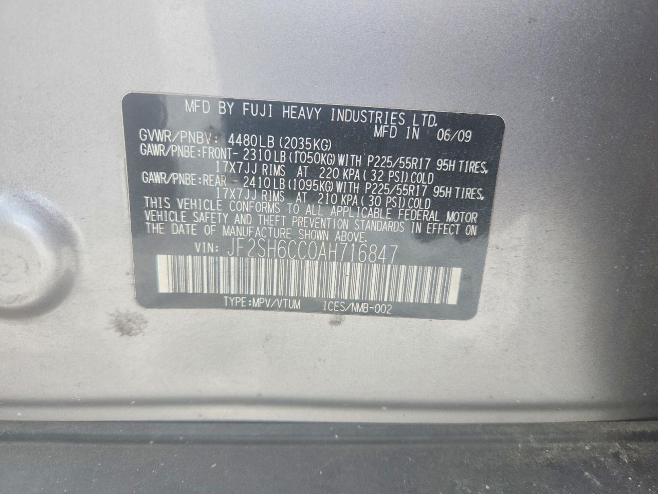 2010 Subaru Forester 2.5x Premium Silver vin: JF2SH6CC0AH716847
