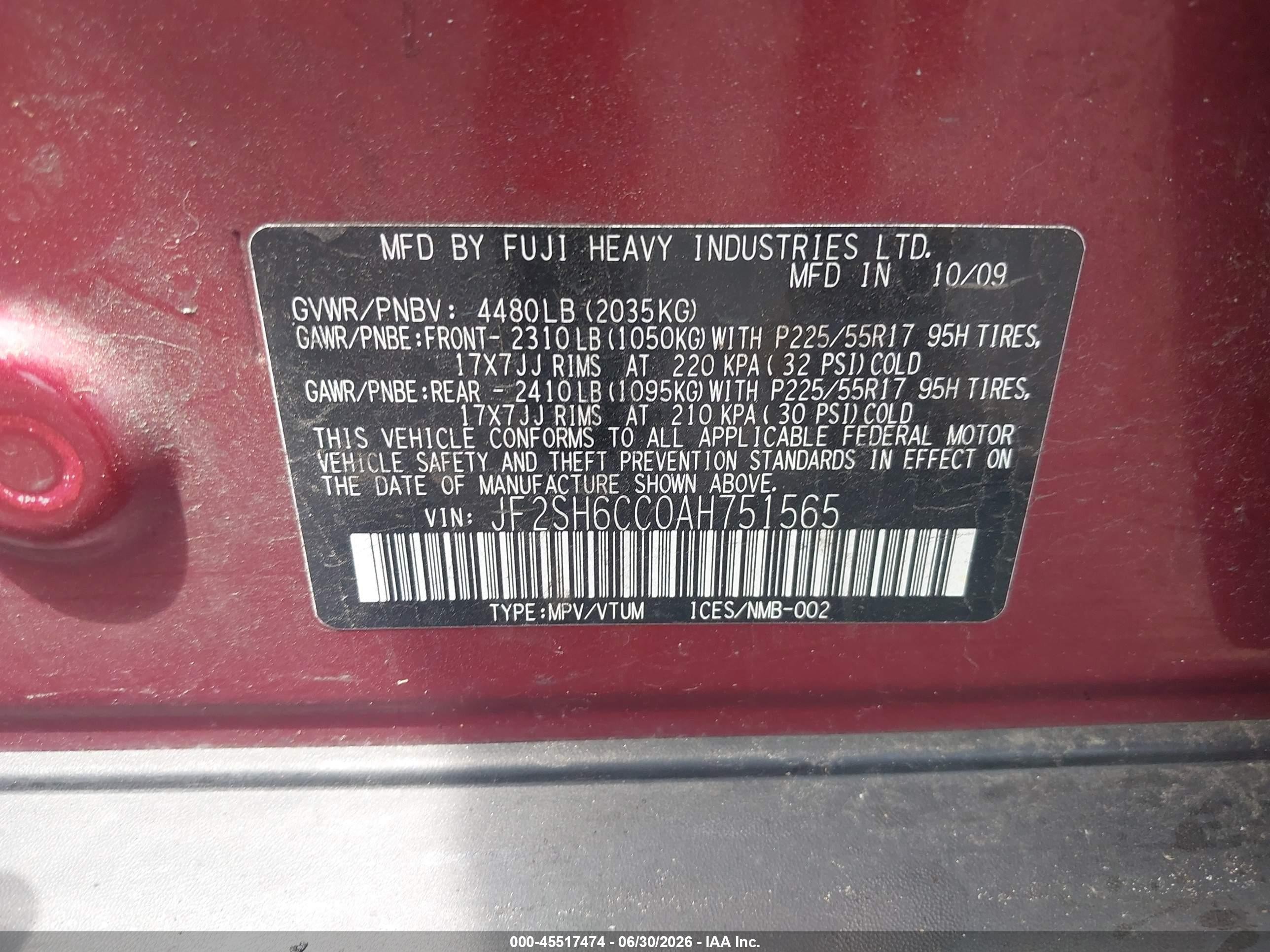 2010 Subaru Forester 2.5x Premium Red vin: JF2SH6CC0AH751565