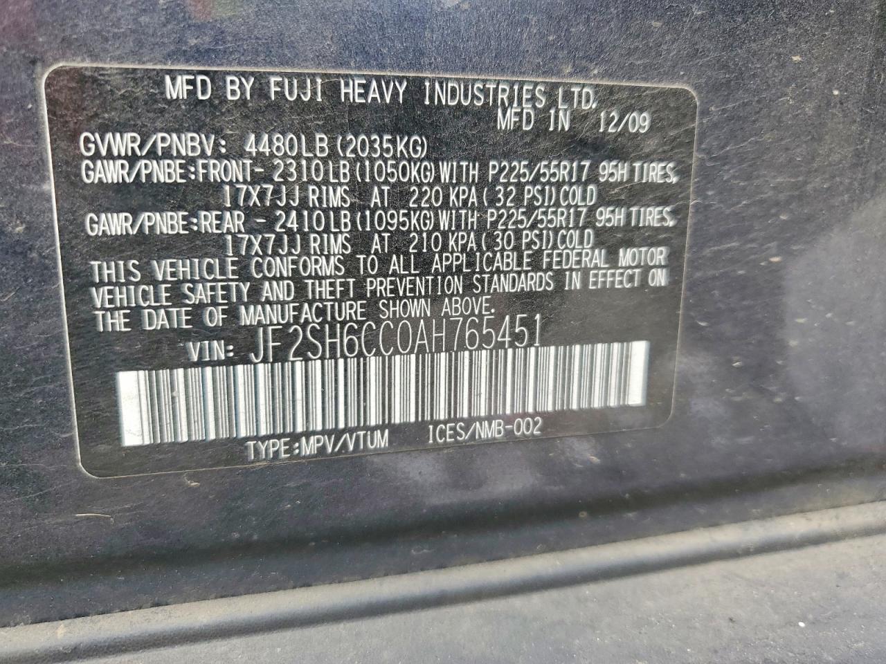 2010 Subaru Forester 2.5x Premium Gray vin: JF2SH6CC0AH765451