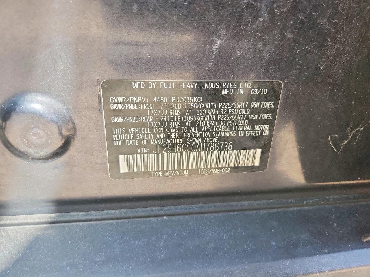 2010 Subaru Forester 2.5x Premium Gray vin: JF2SH6CC0AH786736