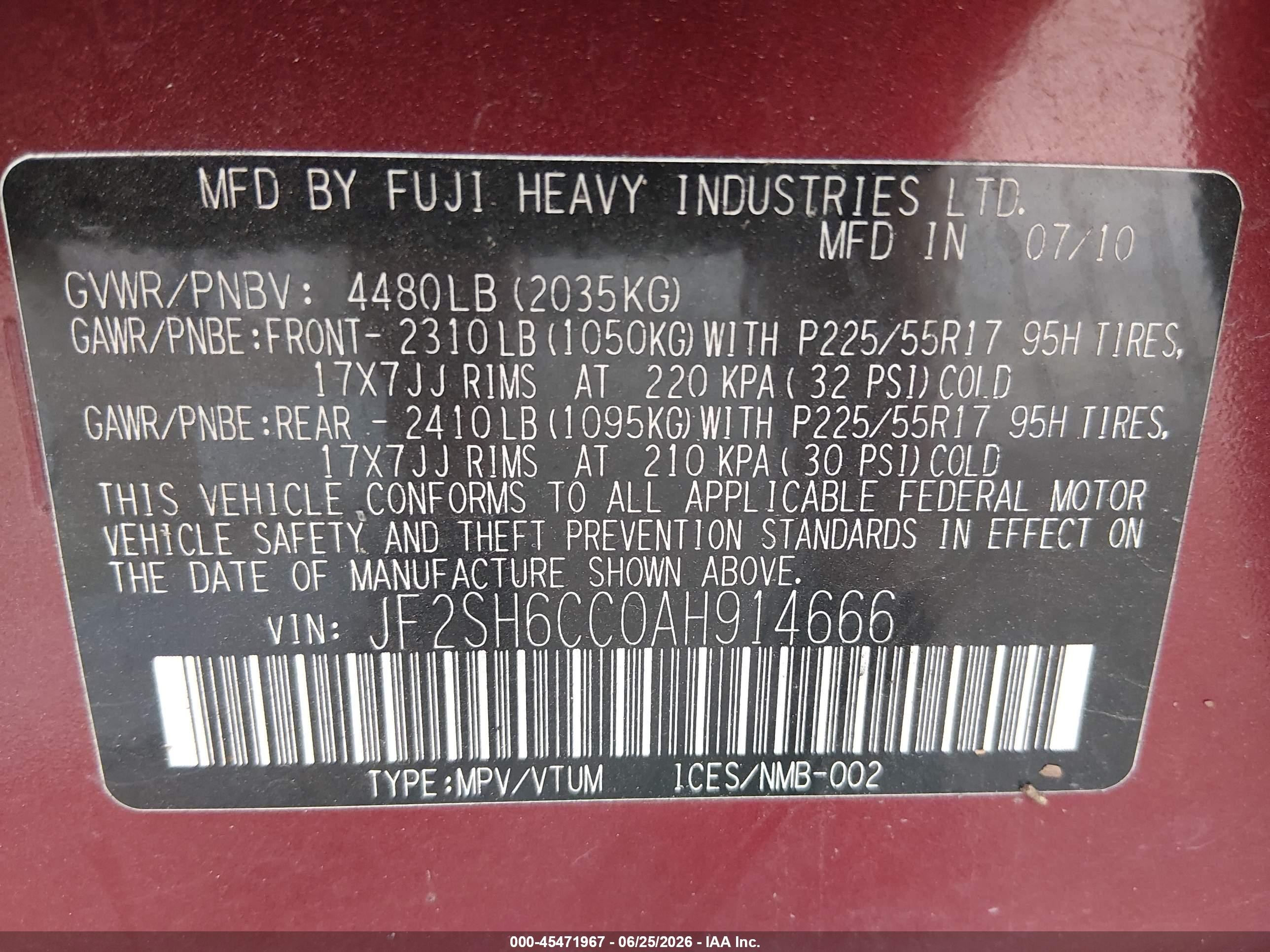2010 Subaru Forester 2.5x Premium Red vin: JF2SH6CC0AH914666