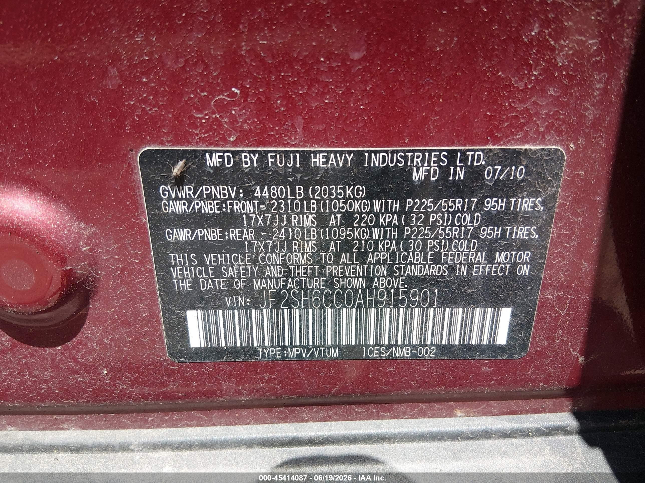2010 Subaru Forester 2.5x Premium Red vin: JF2SH6CC0AH915901
