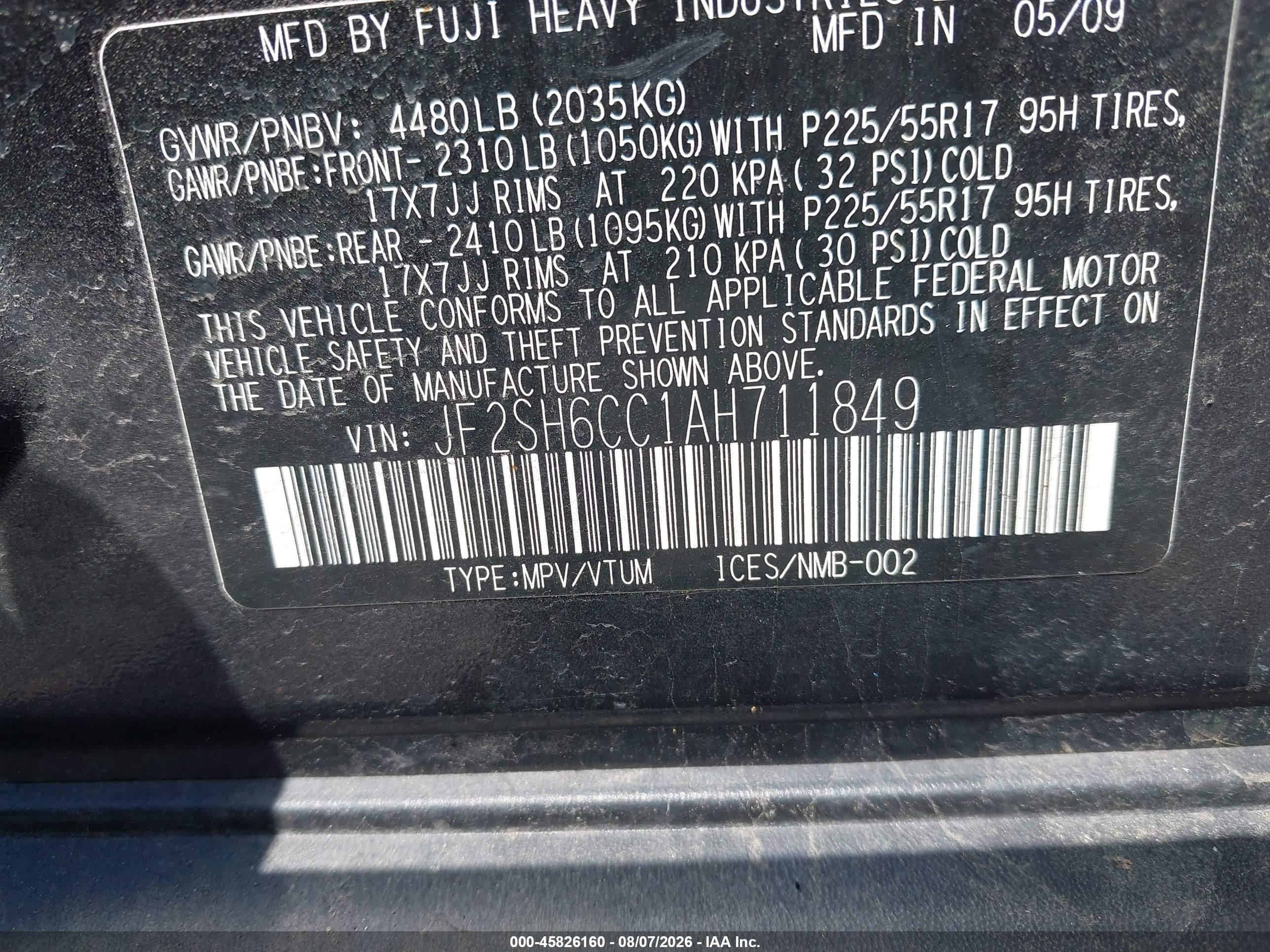 2010 Subaru Forester 2.5x Premium Black vin: JF2SH6CC1AH711849