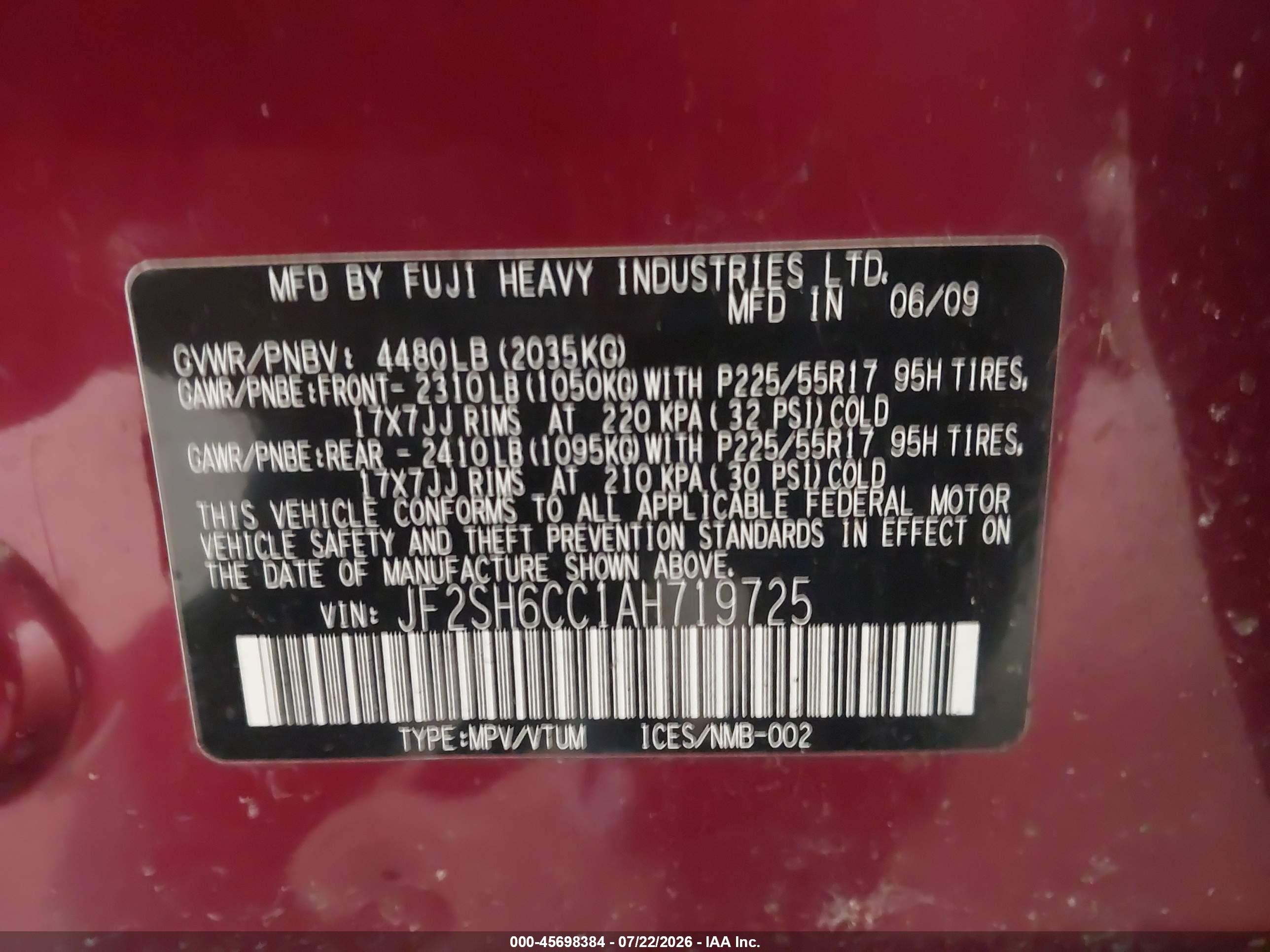 2010 Subaru Forester 2.5x Premium Red vin: JF2SH6CC1AH719725