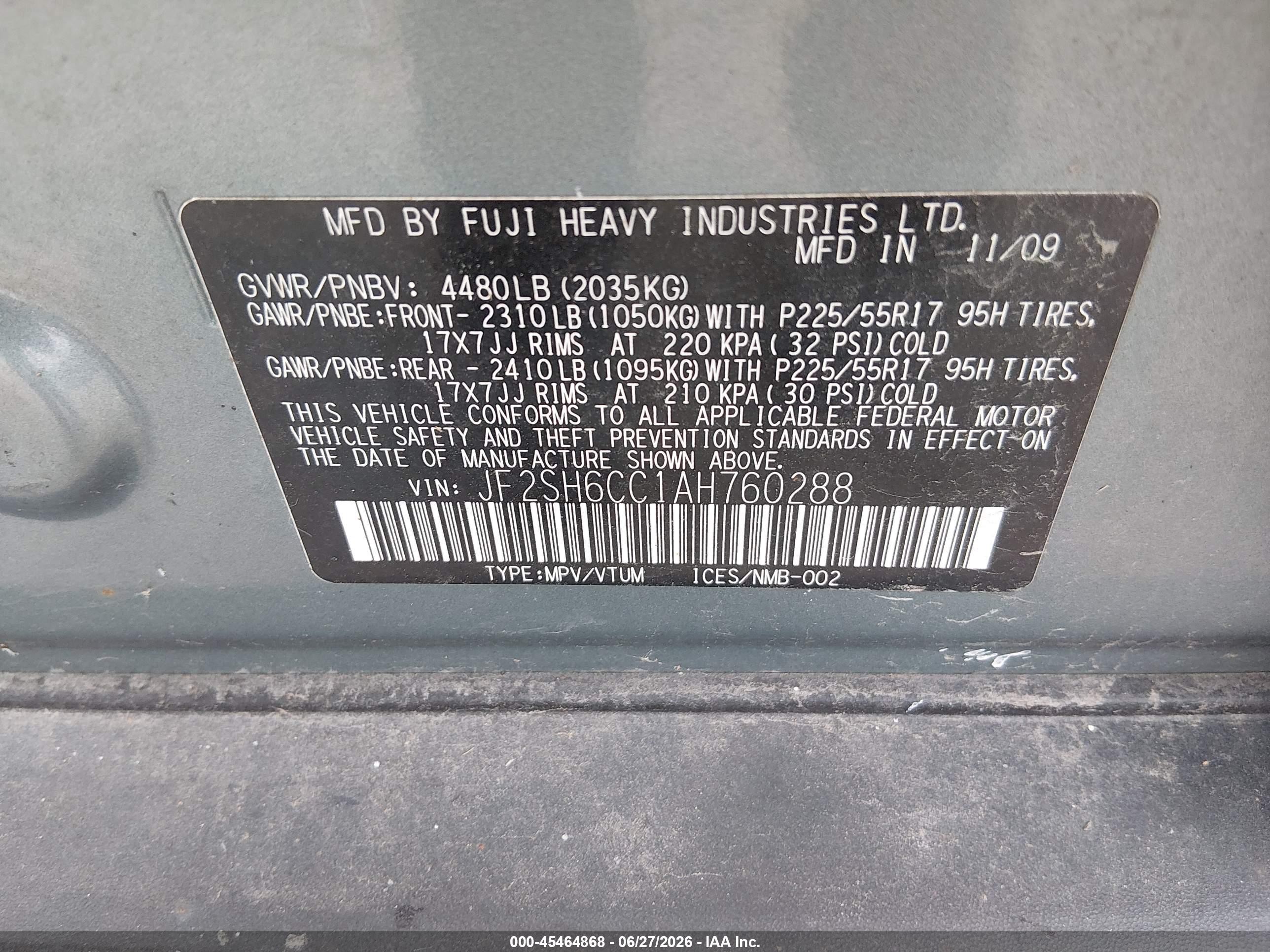 2010 Subaru Forester 2.5x Premium Turquoise vin: JF2SH6CC1AH760288