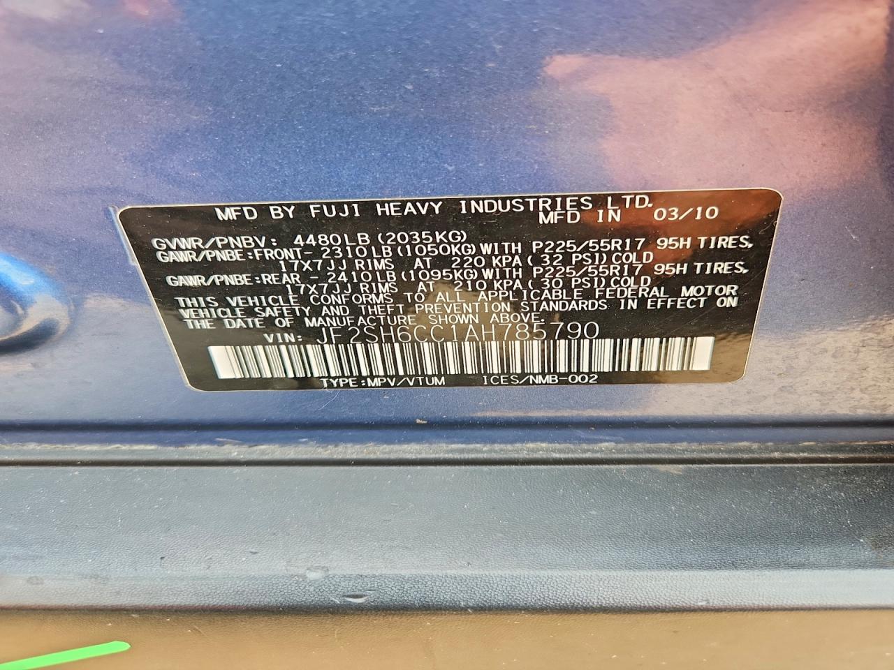 2010 Subaru Forester 2.5x Premium Blue vin: JF2SH6CC1AH785790