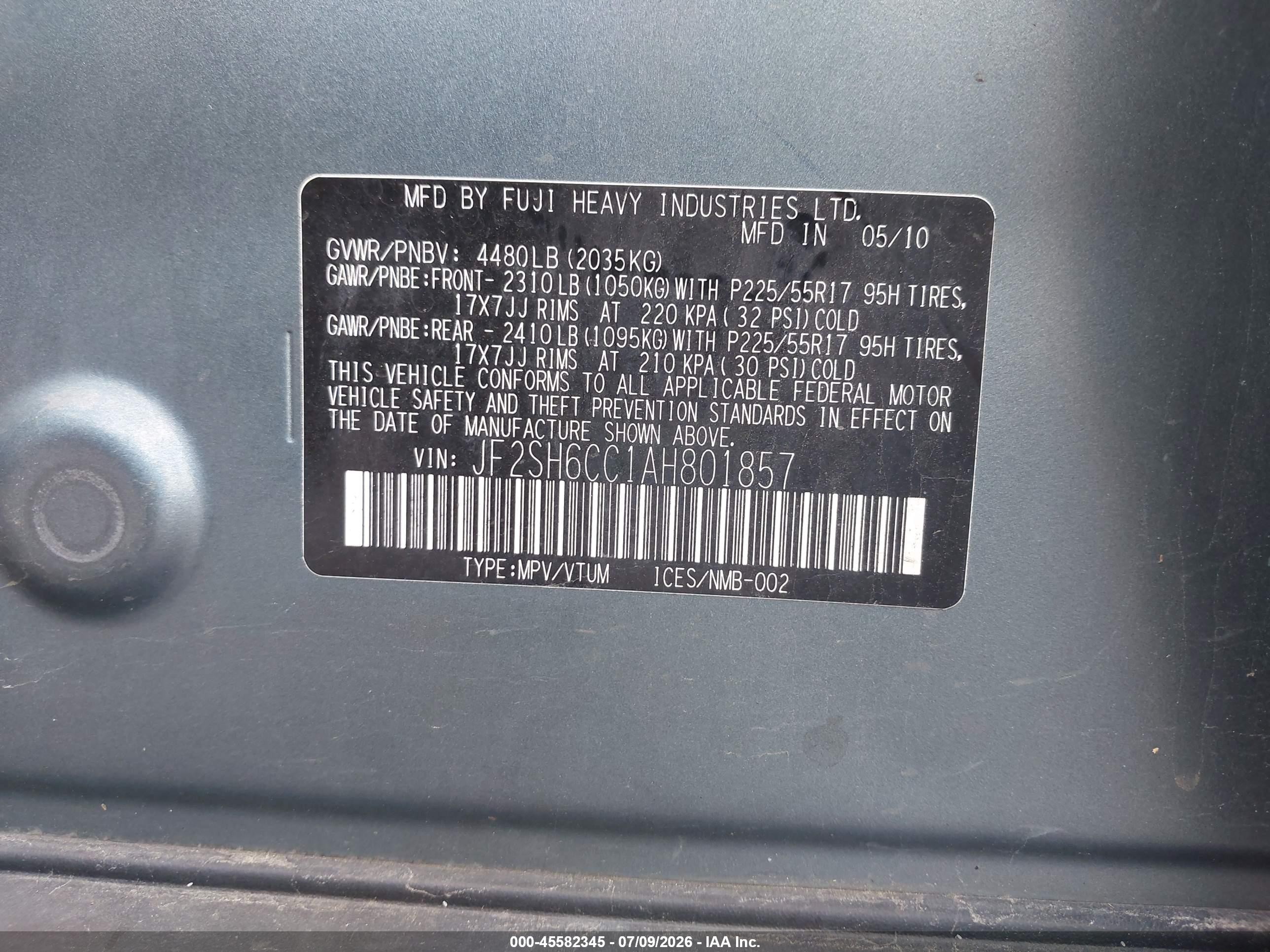 2010 Subaru Forester 2.5x Premium Silver vin: JF2SH6CC1AH801857