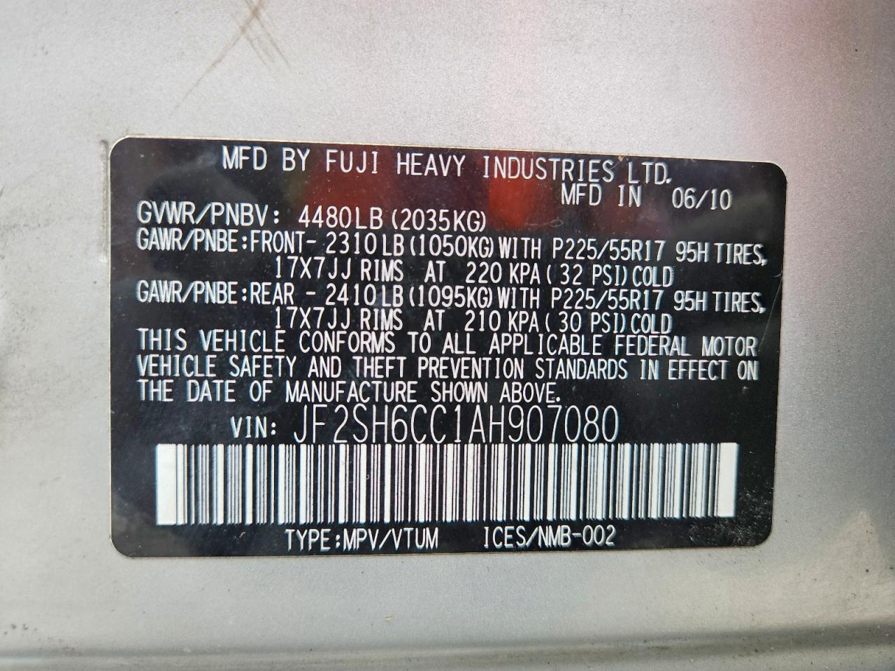 2010 Subaru Forester 2.5x Premium Silver vin: JF2SH6CC1AH907080