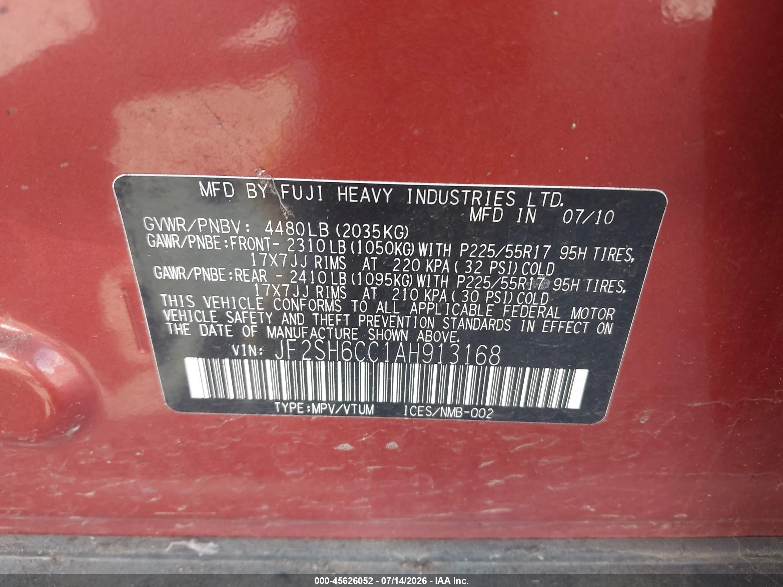 2010 Subaru Forester 2.5x Premium Orange vin: JF2SH6CC1AH913168