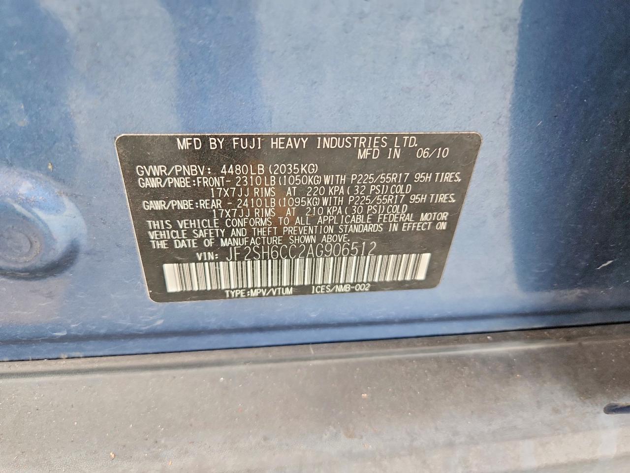2010 Subaru Forester 2.5x Premium Blue vin: JF2SH6CC2AG906512