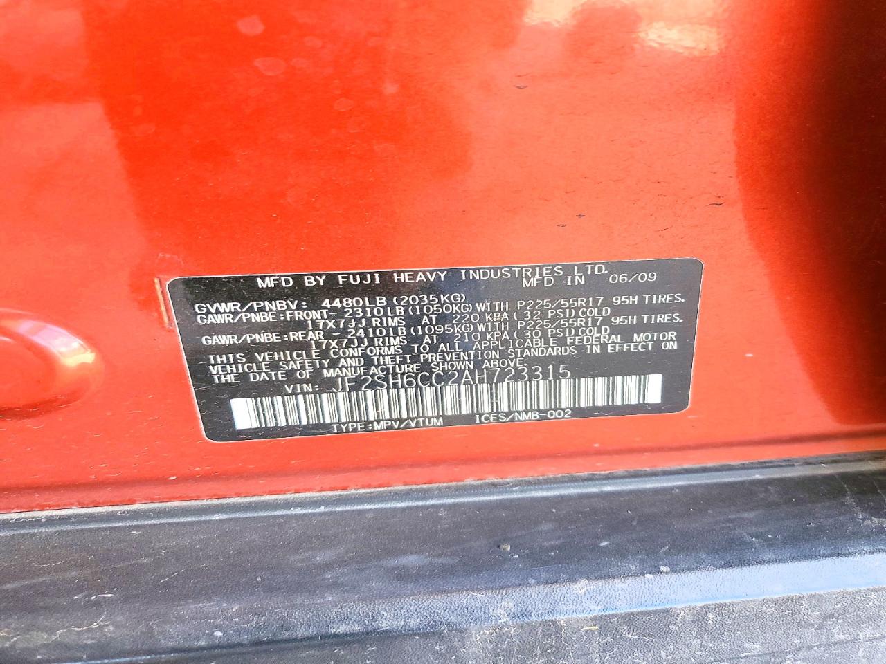 2010 Subaru Forester 2.5x Premium Orange vin: JF2SH6CC2AH723315