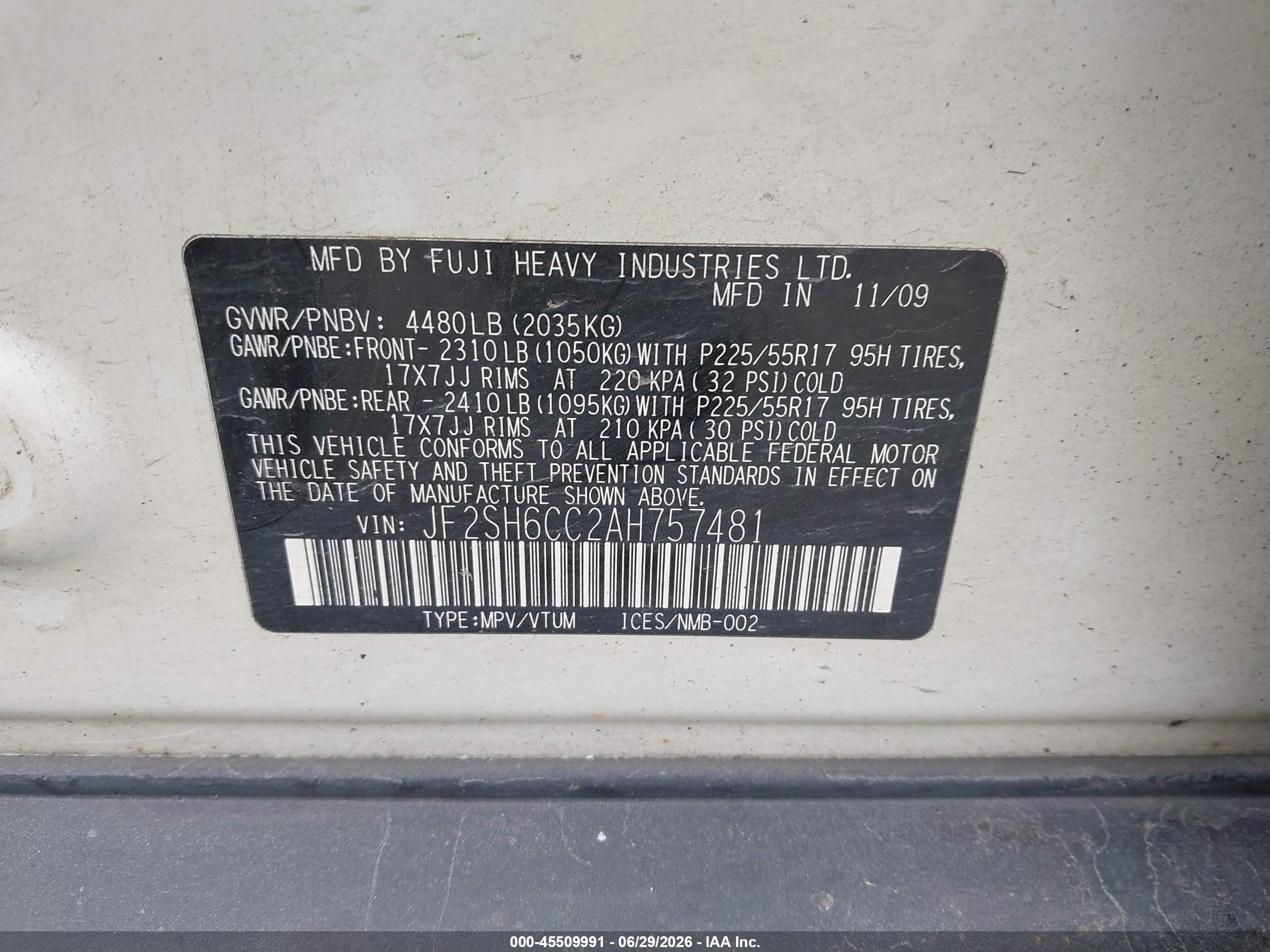 2010 Subaru Forester 2.5x Premium White vin: JF2SH6CC2AH757481