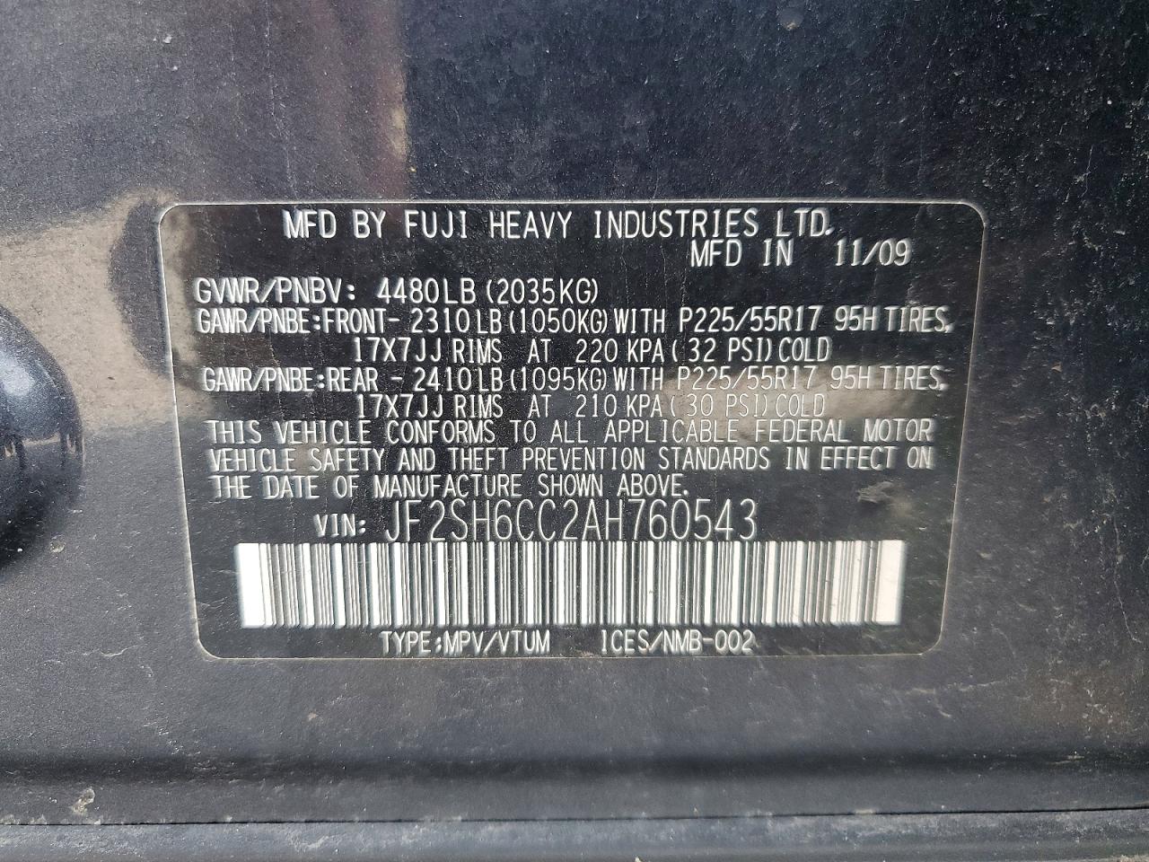 2010 Subaru Forester 2.5x Premium Charcoal vin: JF2SH6CC2AH760543