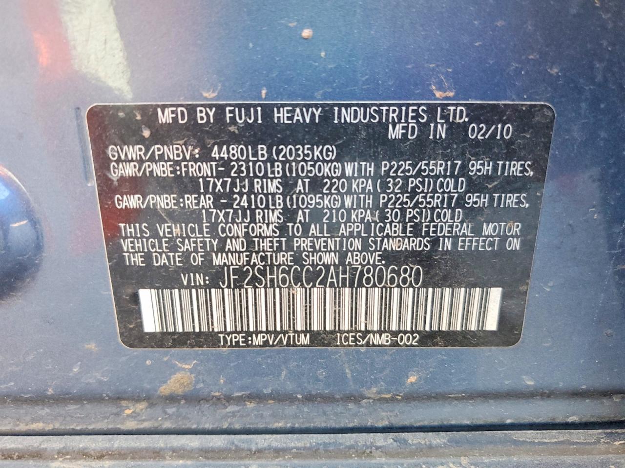 2010 Subaru Forester 2.5x Premium Blue vin: JF2SH6CC2AH780680