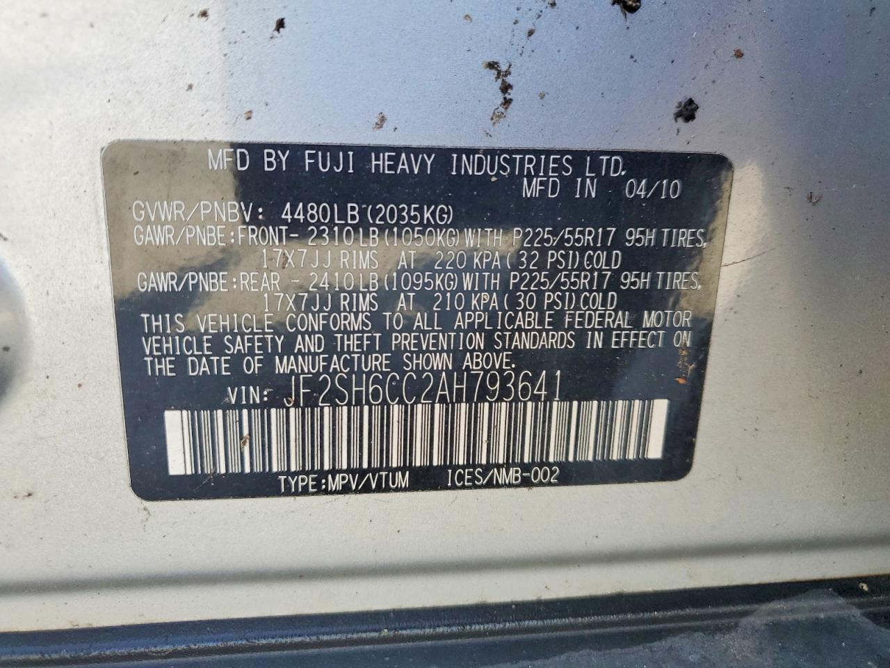 2010 Subaru Forester 2.5x Premium Silver vin: JF2SH6CC2AH793641